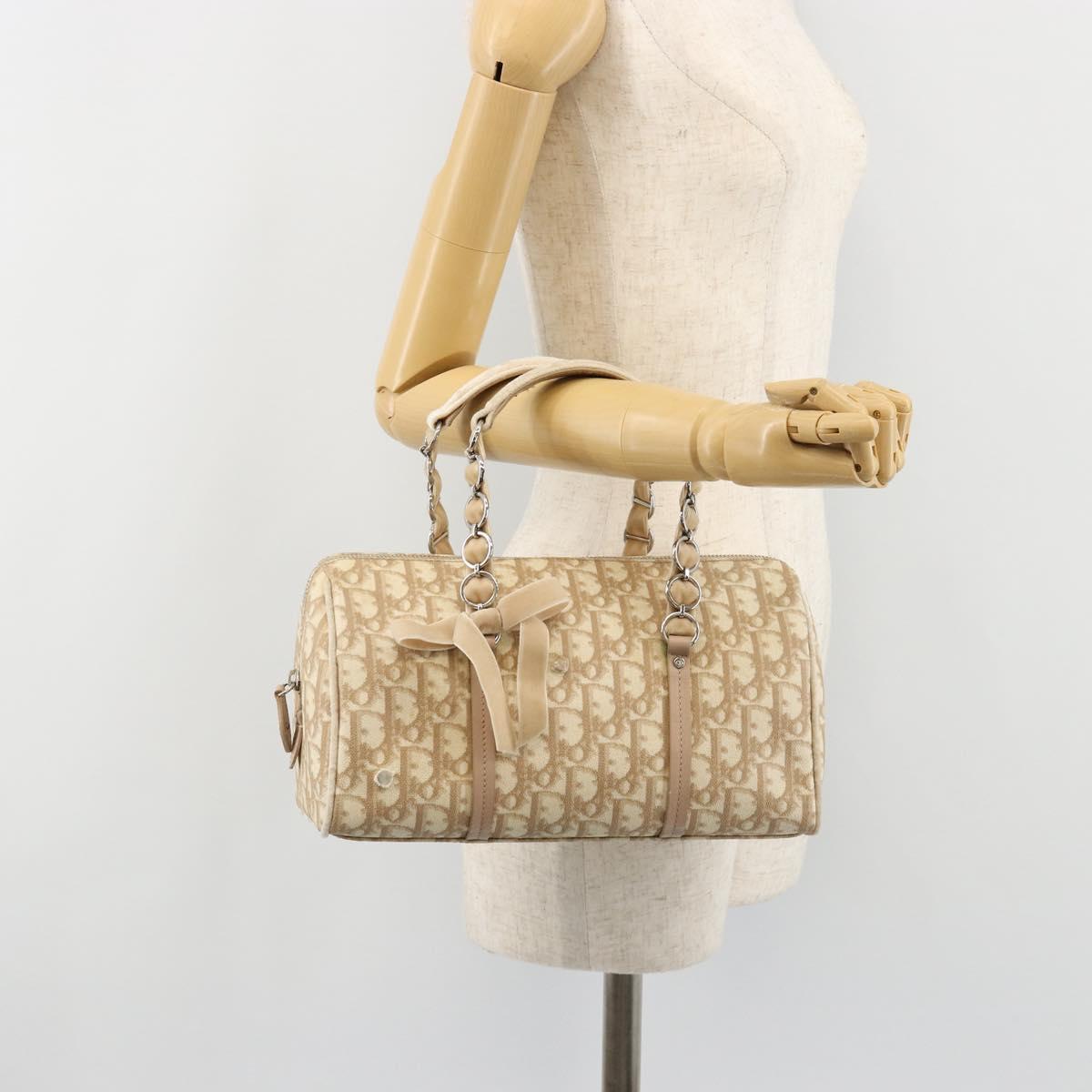 Christian Dior Trotter Canvas Romantic Chain Bag PVC Ivory Silver Auth 184736