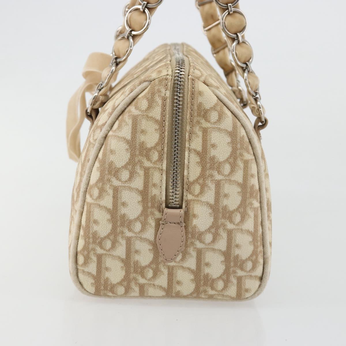 Christian Dior Trotter Canvas Romantic Chain Bag PVC Ivory Silver Auth 184736