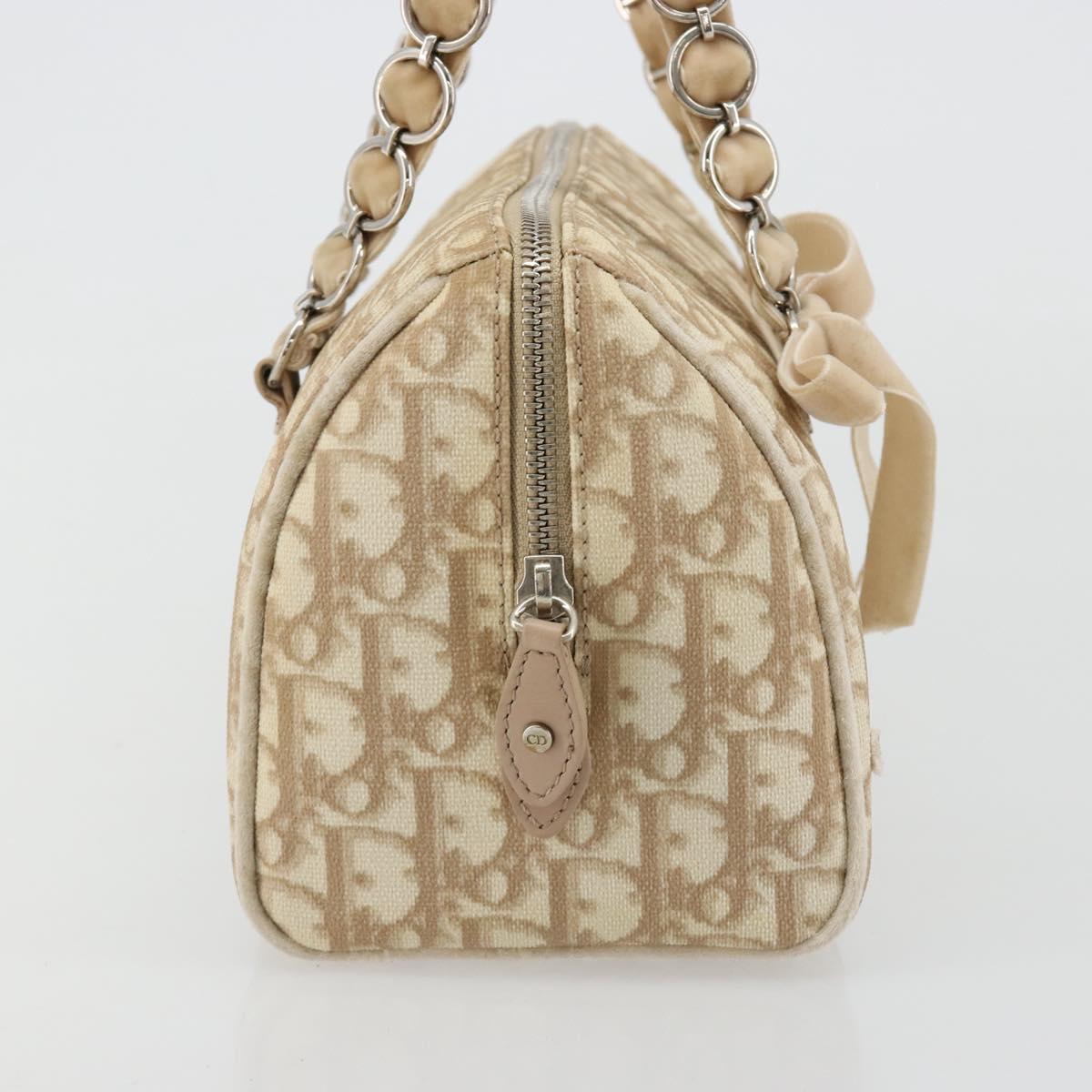 Christian Dior Trotter Canvas Romantic Chain Bag PVC Ivory Silver Auth 184736