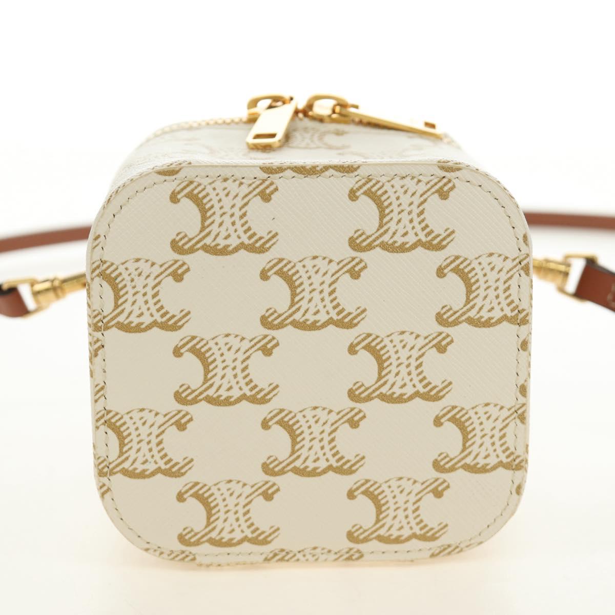 CELINE Triomphe Vanity Shoulder Bag PVC 2way White Gold Auth 184750SAM