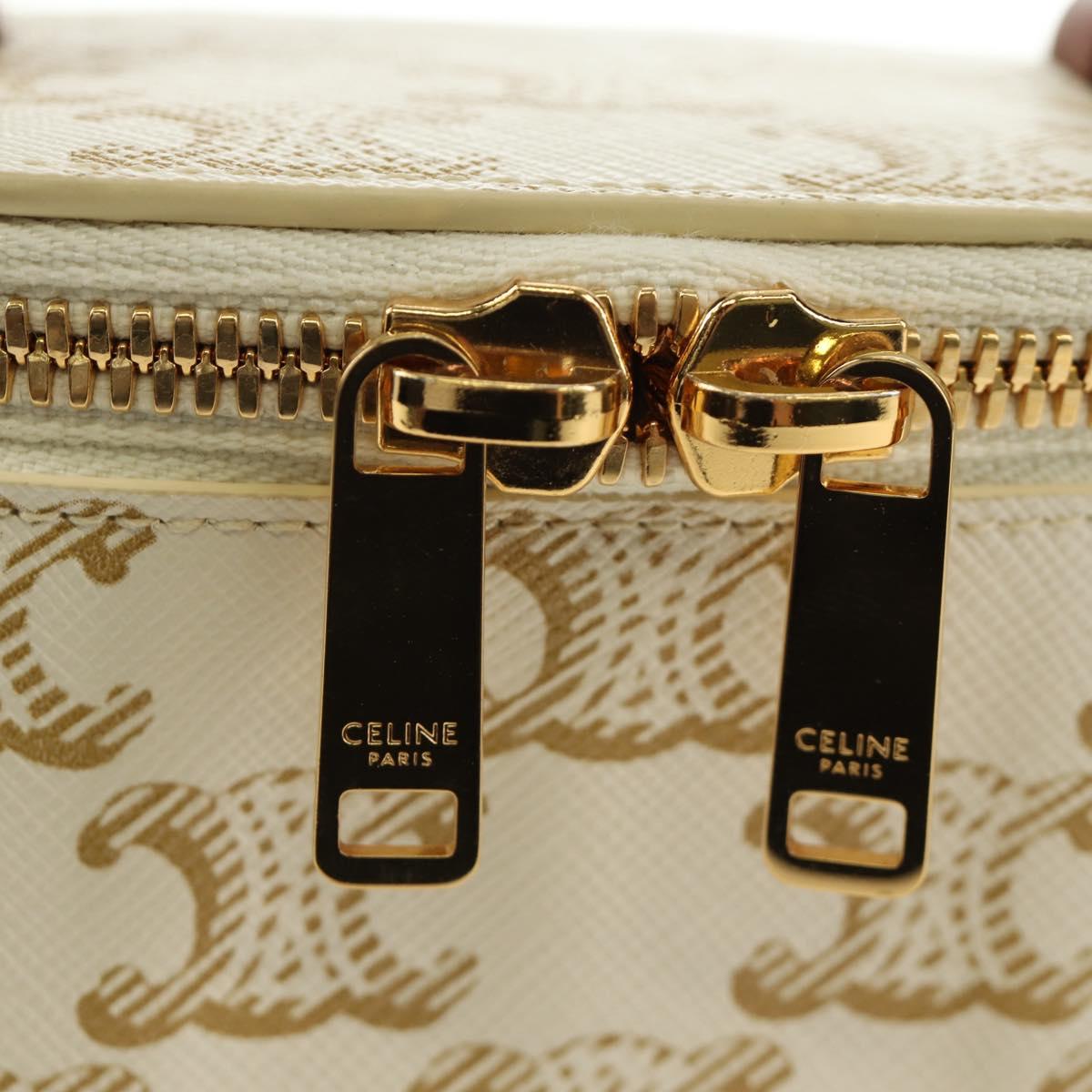 CELINE Triomphe Vanity Shoulder Bag PVC 2way White Gold Auth 184750SAM