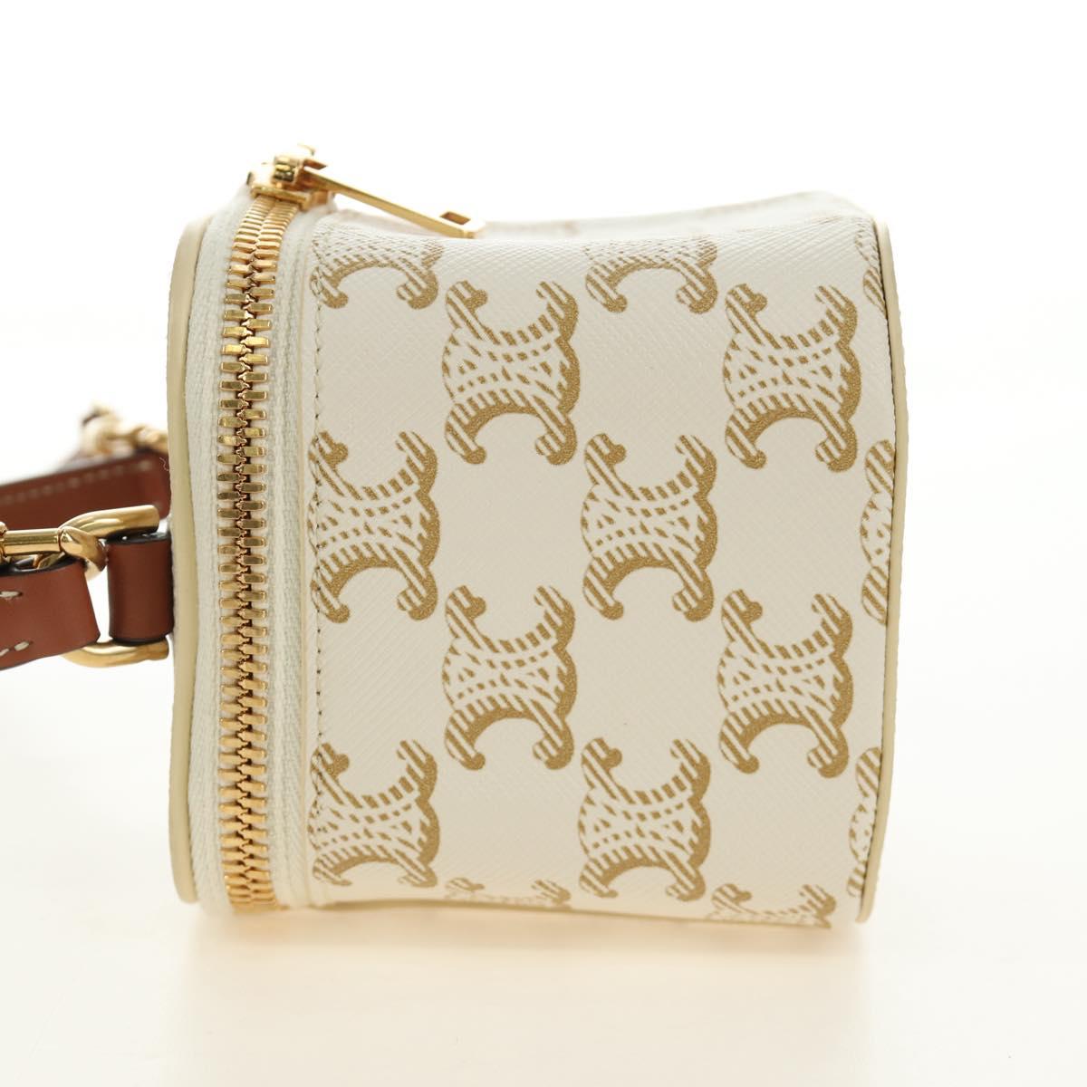 CELINE Triomphe Vanity Shoulder Bag PVC 2way White Gold Auth 184750SAM