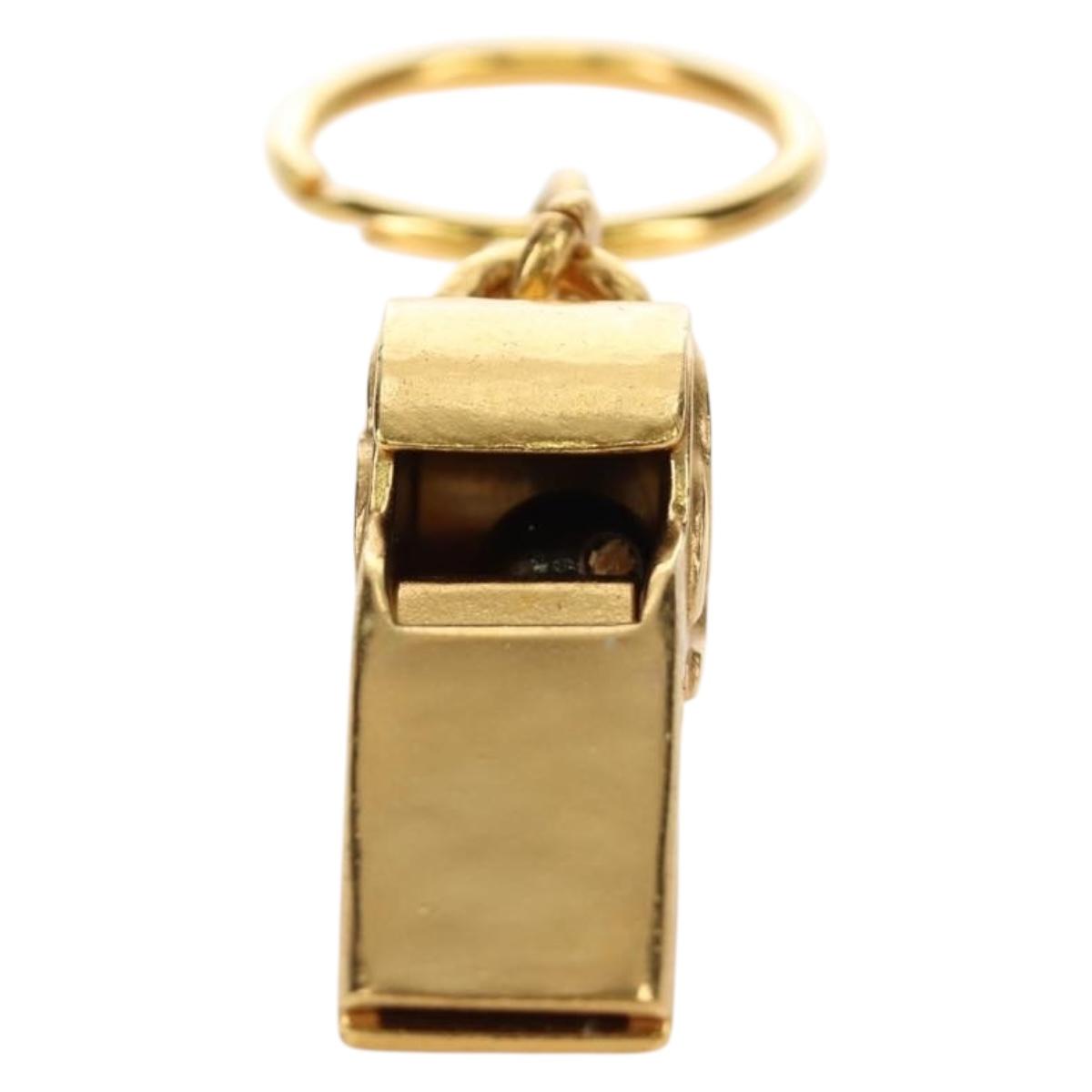 CHANEL COCO Mark Whistle Key Holder metal Gold Auth 184755M