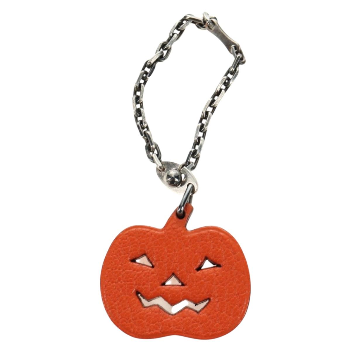 HERMES Pumpkin Bag Charm Leather Orange Auth 184757M
