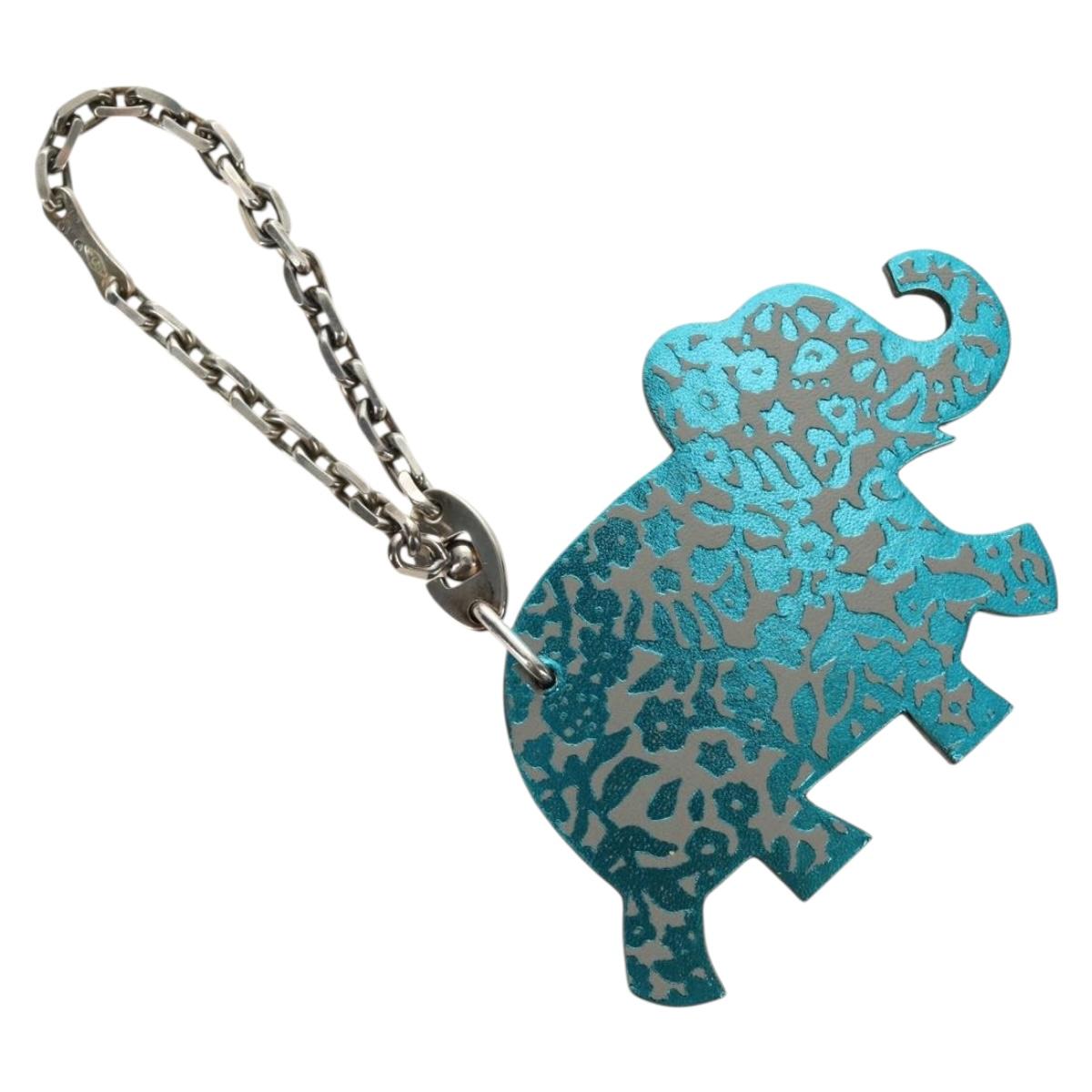 HERMES Elephant Bag Charm Leather Gray Auth 184758M
