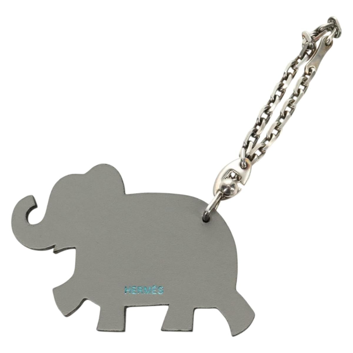 HERMES Elephant Bag Charm Leather Gray Auth 184758M