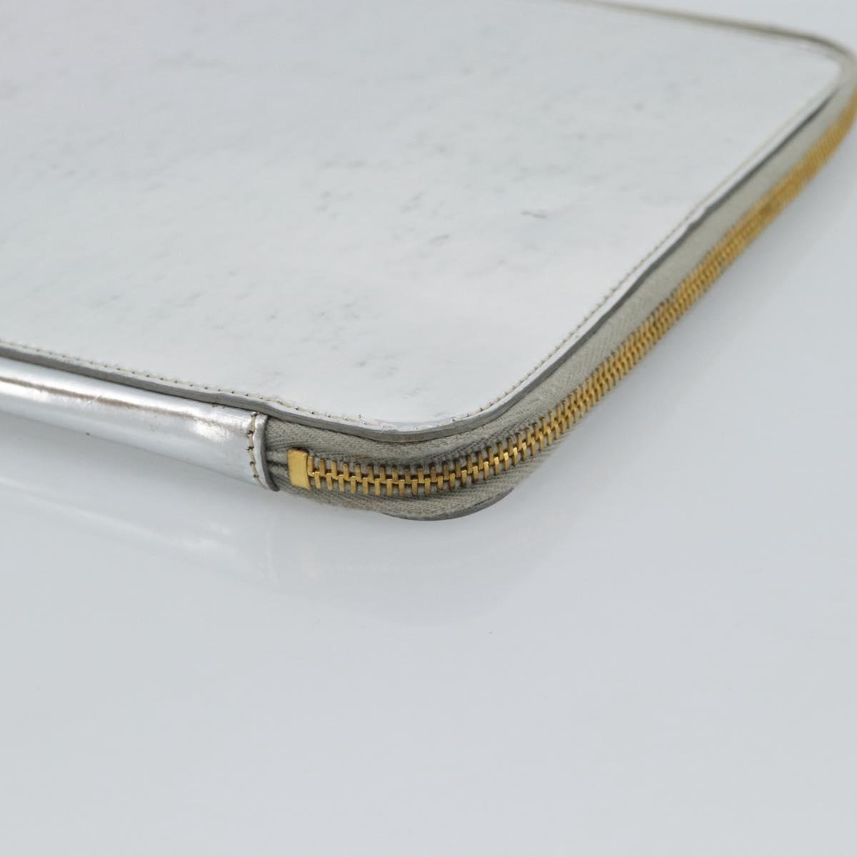 PRADA Clutch Bag Patent leather Silver Gold Auth 184773