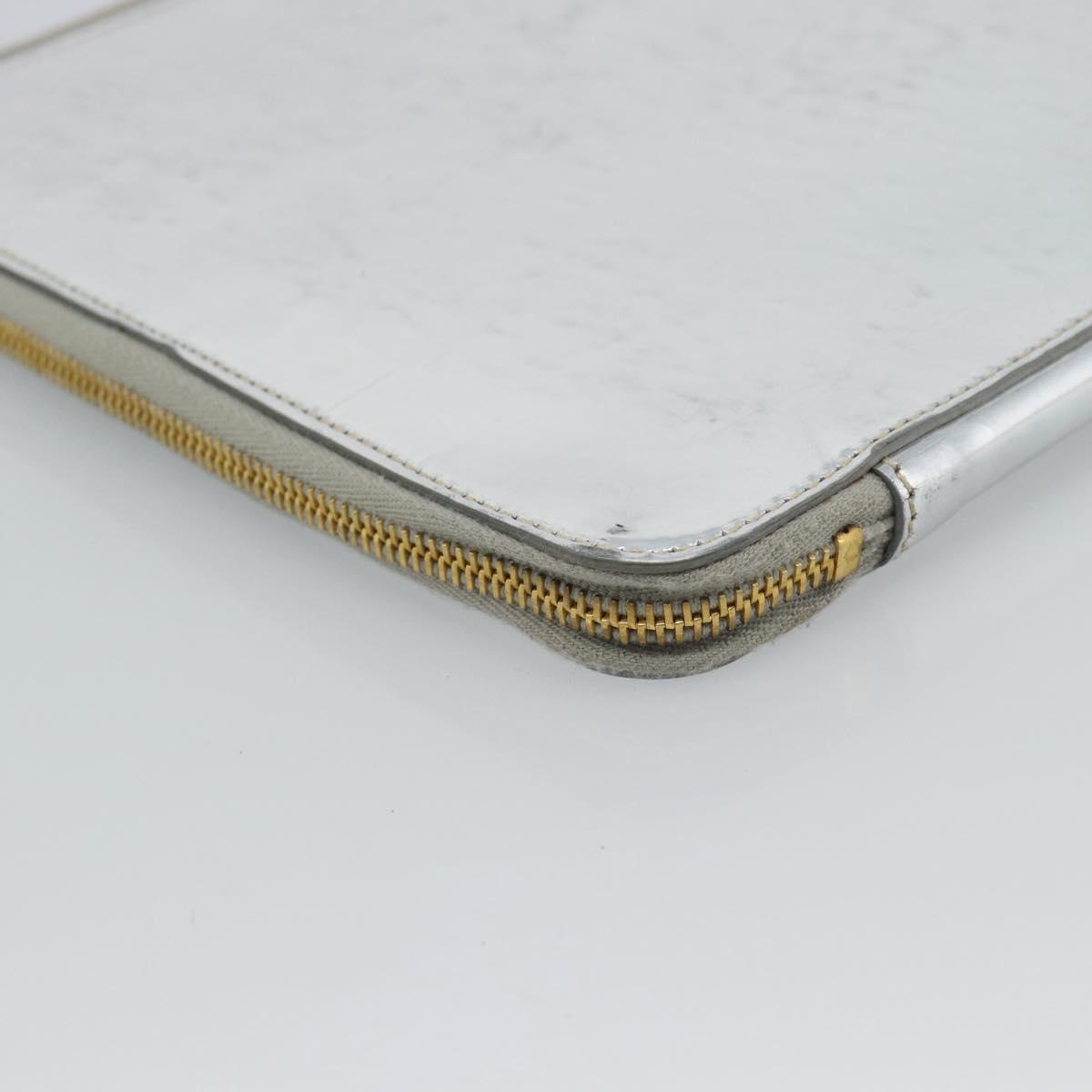 PRADA Clutch Bag Patent leather Silver Gold Auth 184773