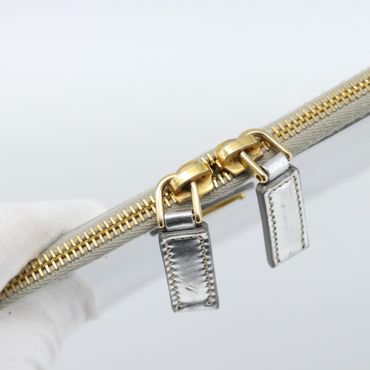 PRADA Clutch Bag Patent leather Silver Gold Auth 184773