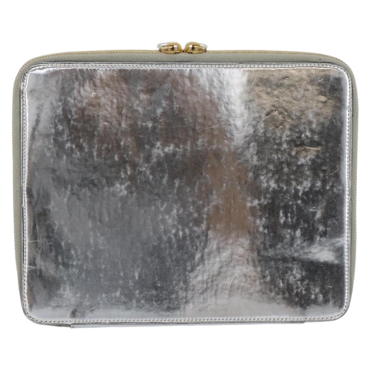 PRADA Clutch Bag Patent leather Silver Gold Auth 184773