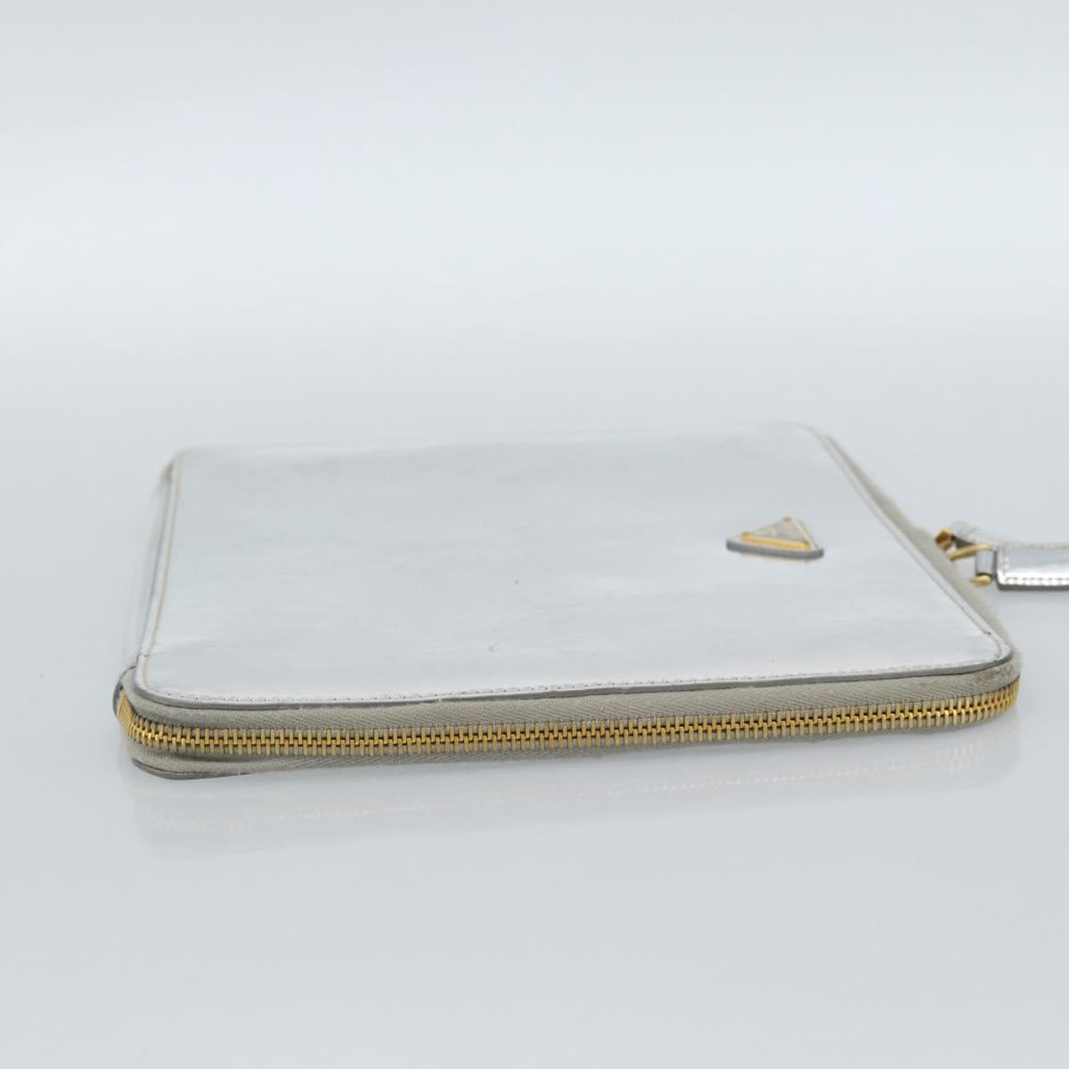 PRADA Clutch Bag Patent leather Silver Gold Auth 184773