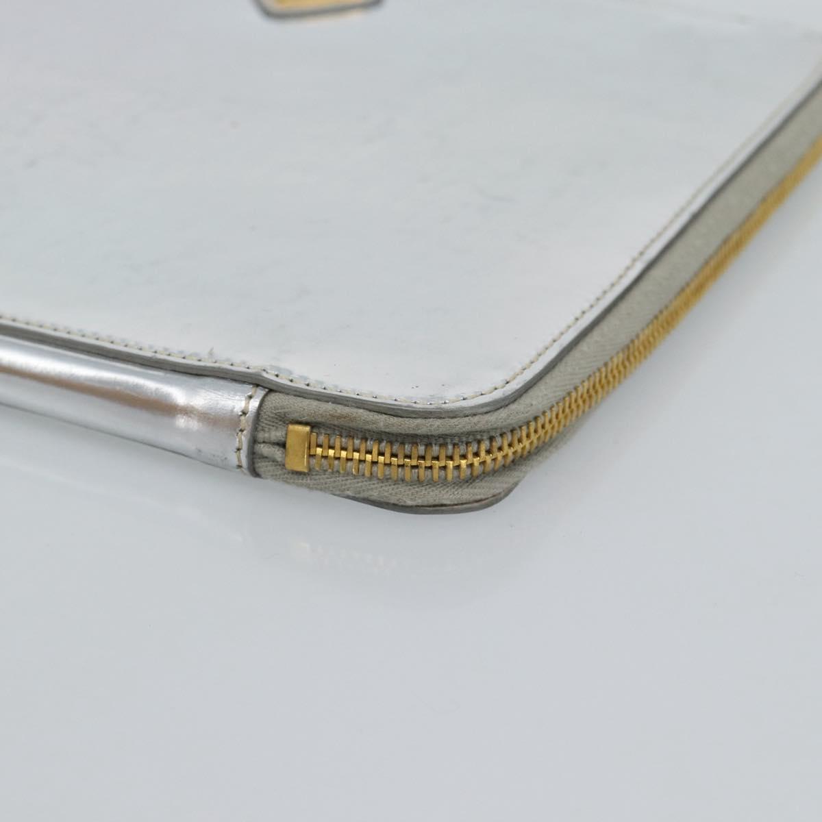 PRADA Clutch Bag Patent leather Silver Gold Auth 184773