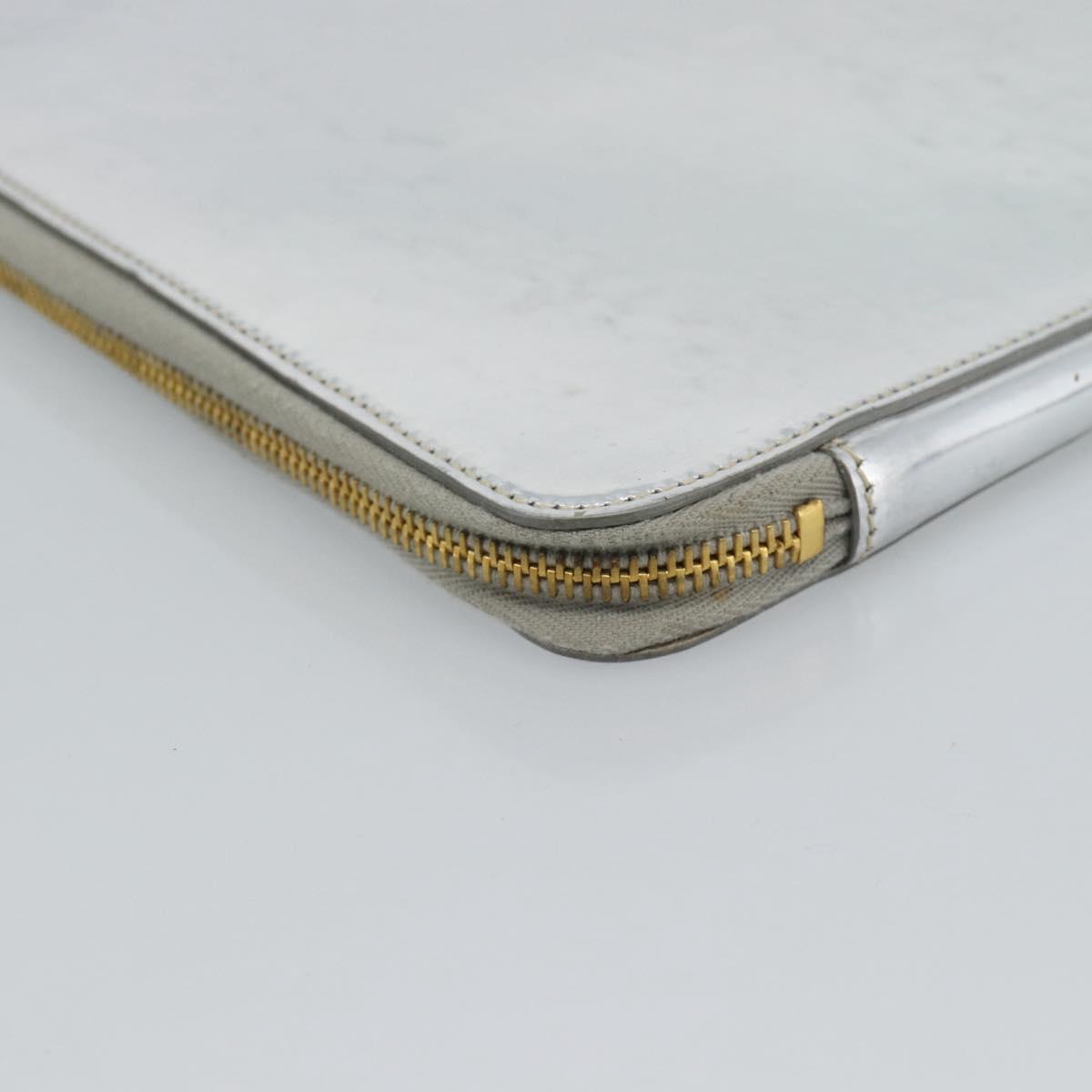 PRADA Clutch Bag Patent leather Silver Gold Auth 184773