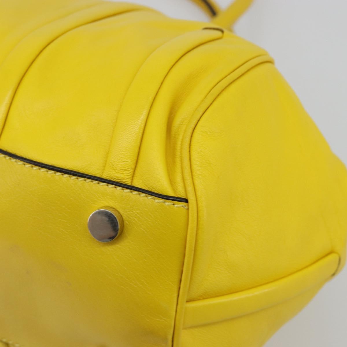 CELINE Hand Bag Leather Yellow Silver Auth 184774