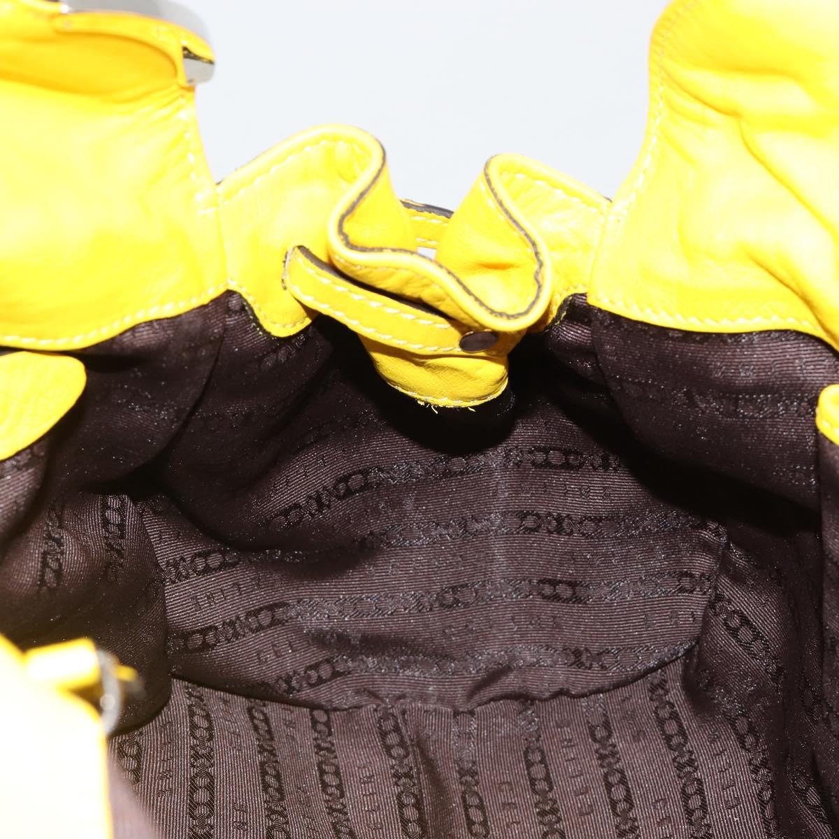 CELINE Hand Bag Leather Yellow Silver Auth 184774