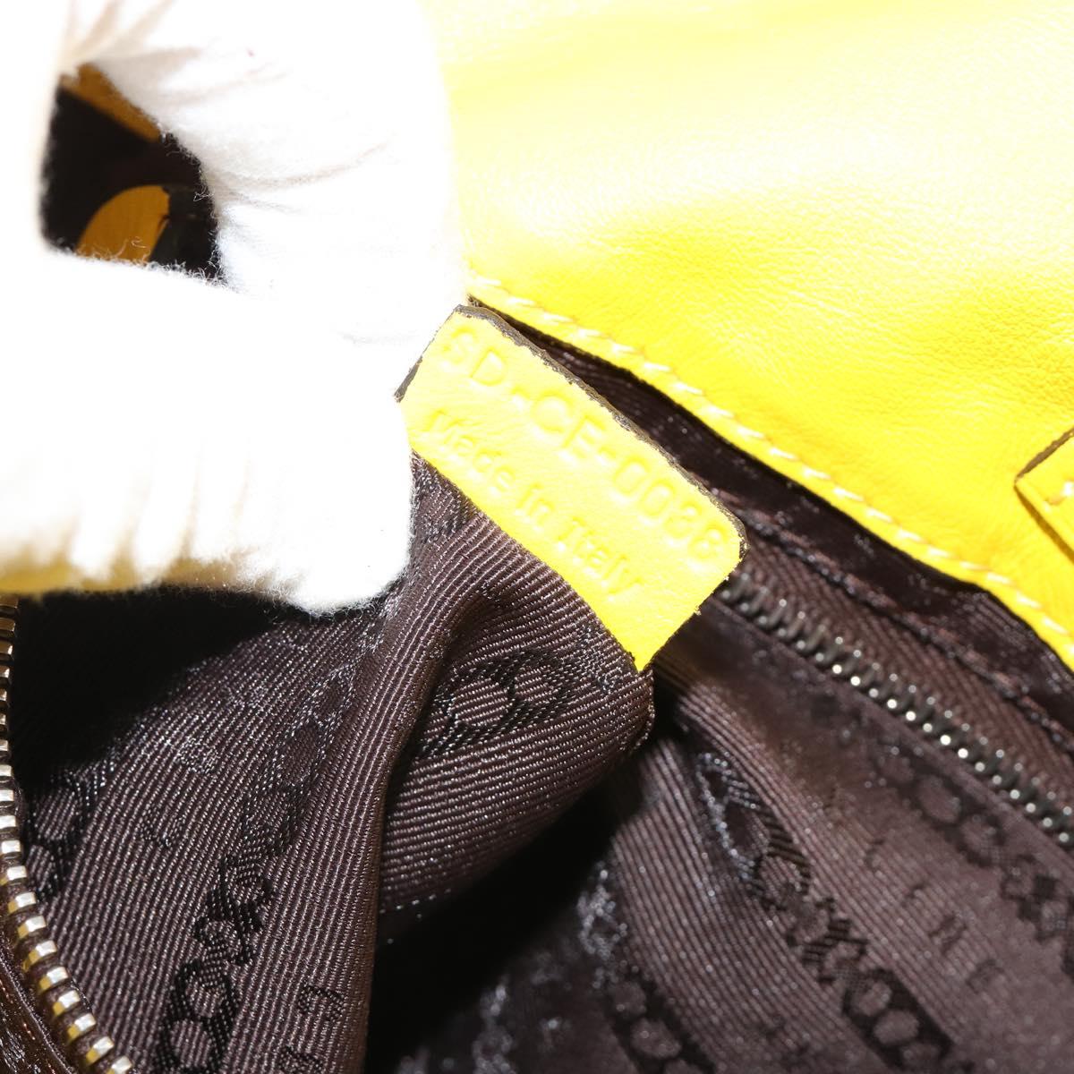 CELINE Hand Bag Leather Yellow Silver Auth 184774