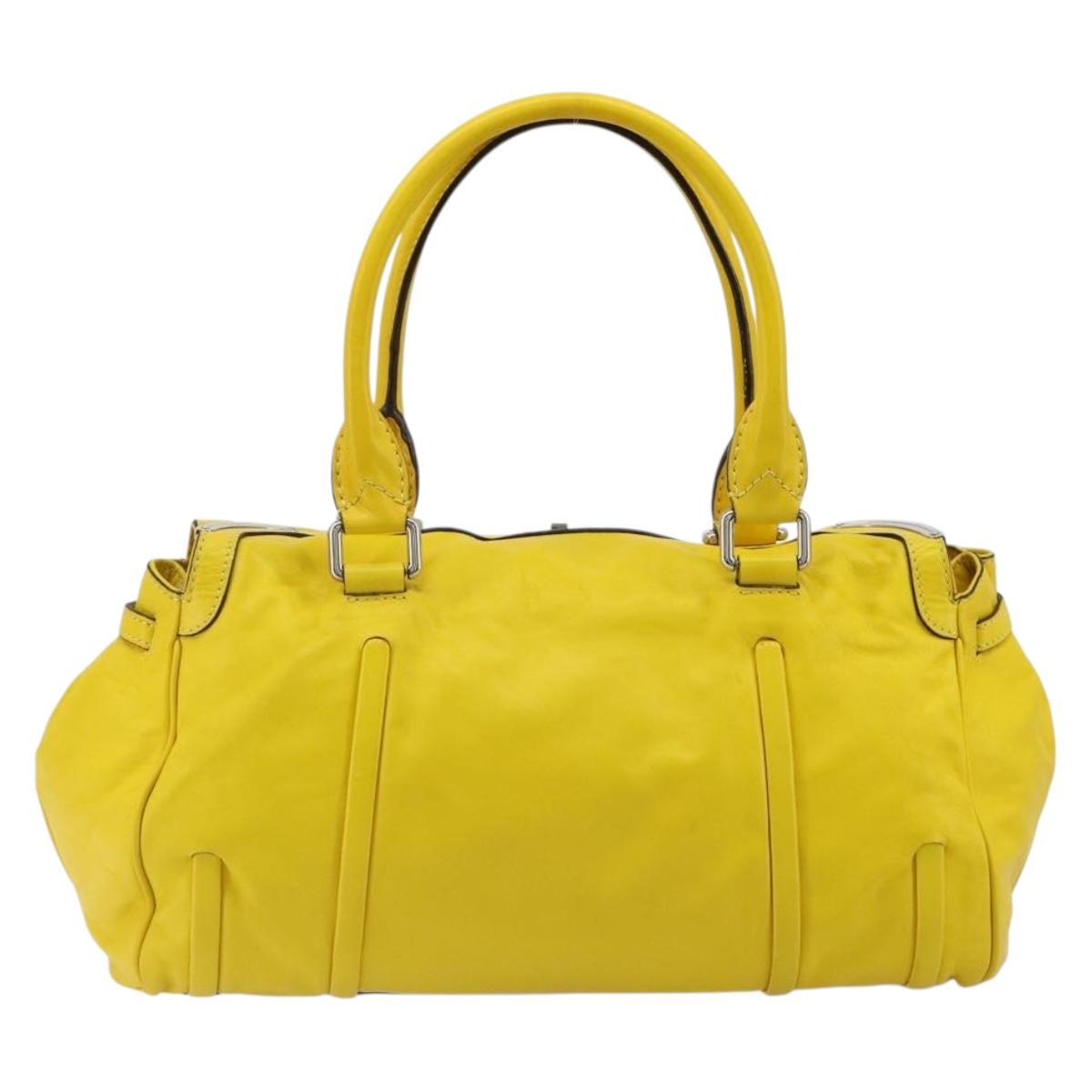 CELINE Hand Bag Leather Yellow Silver Auth 184774