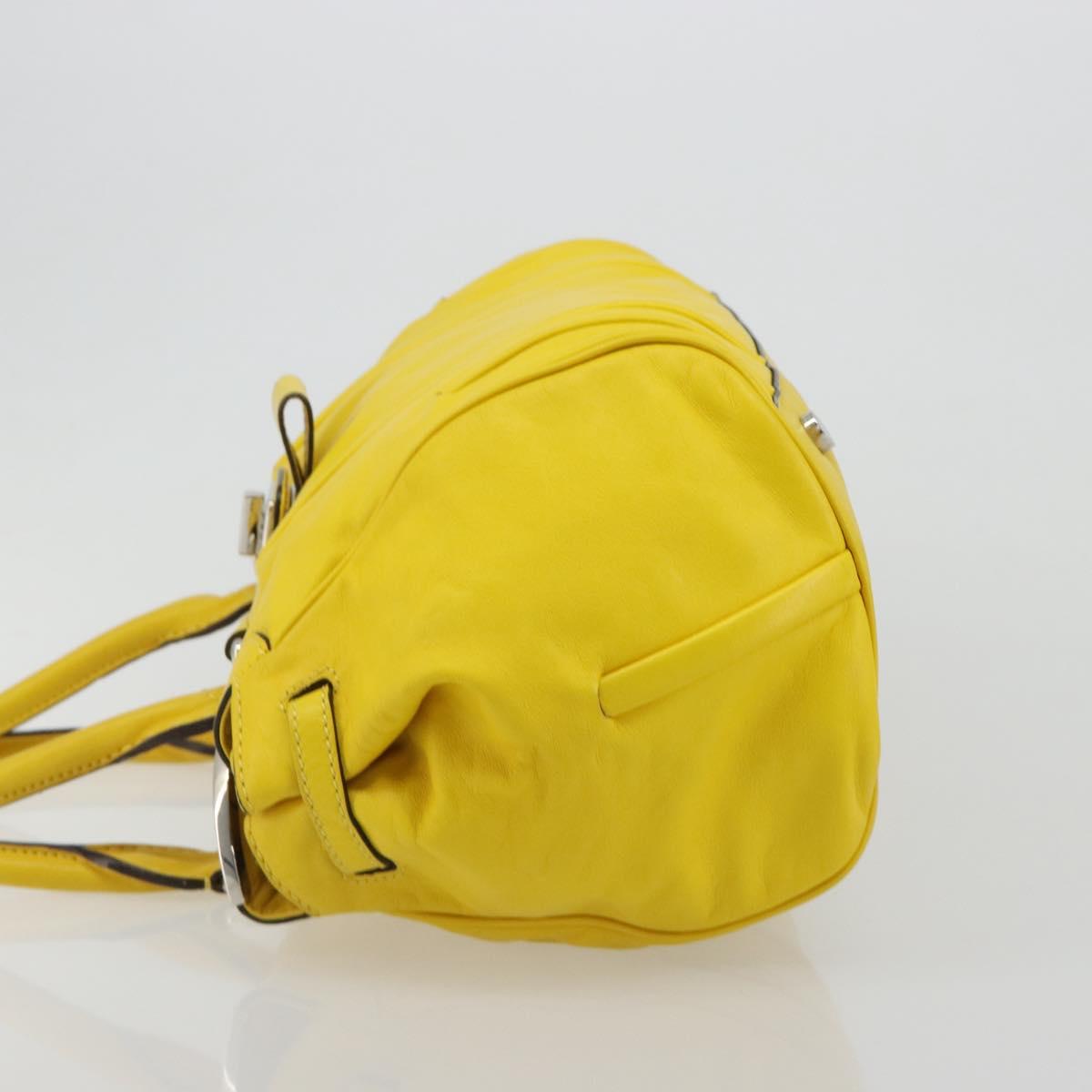 CELINE Hand Bag Leather Yellow Silver Auth 184774