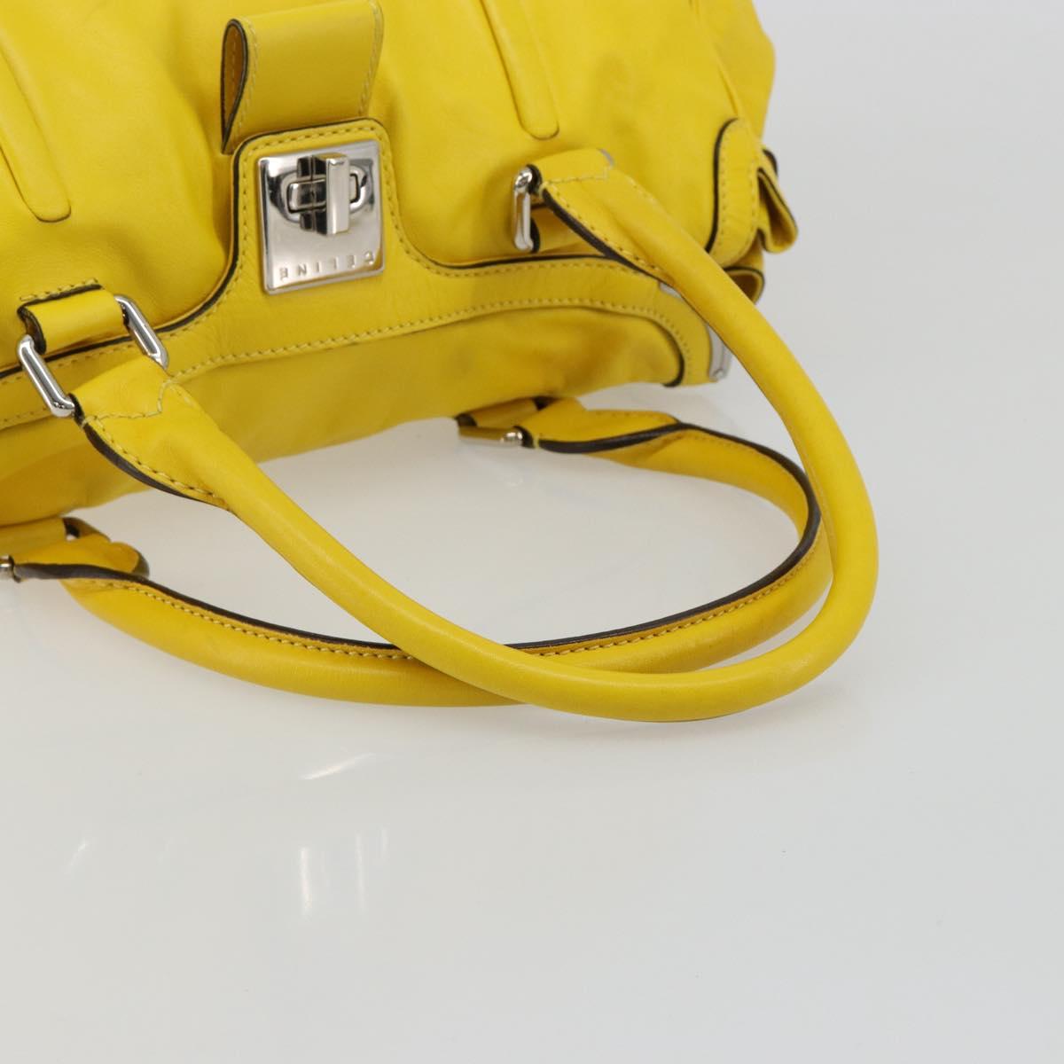 CELINE Hand Bag Leather Yellow Silver Auth 184774