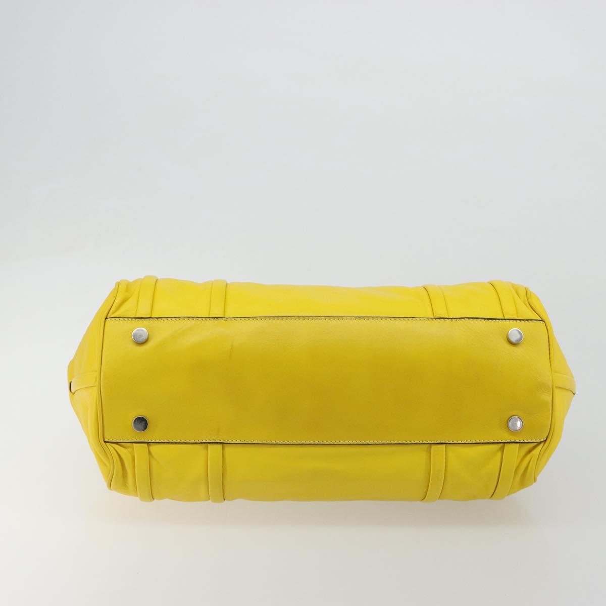 CELINE Hand Bag Leather Yellow Silver Auth 184774