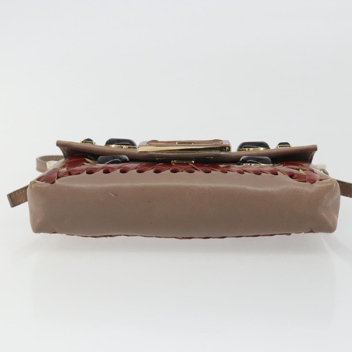 FENDI Jeweled Mini Stitch Baguette Pouch Leather Purple Gold Auth 184775A