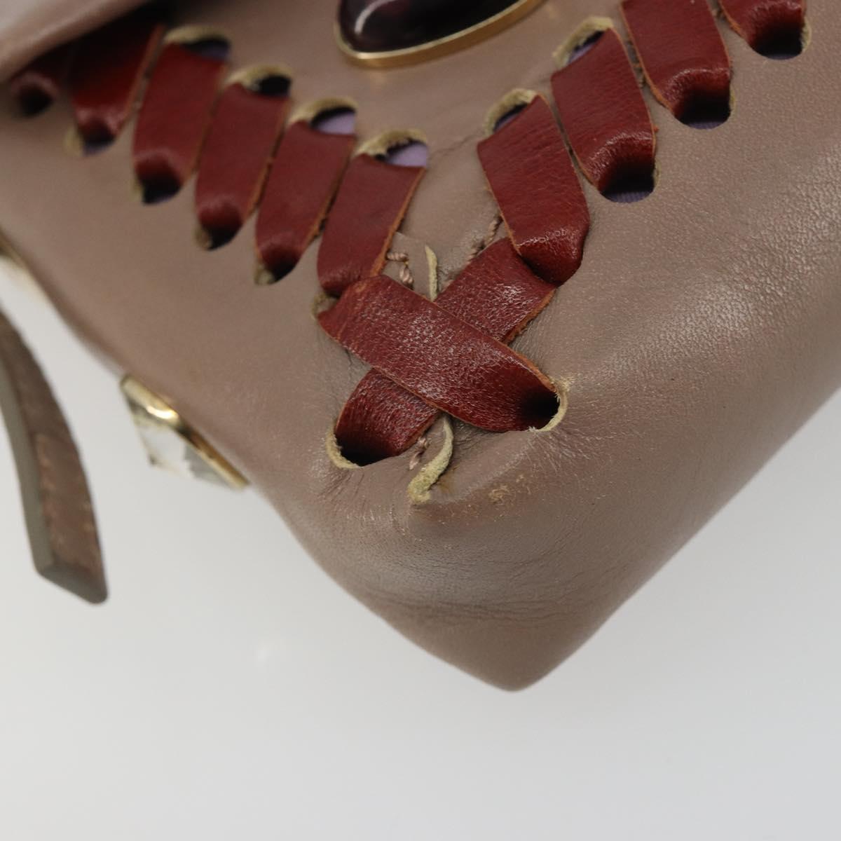FENDI Jeweled Mini Stitch Baguette Pouch Leather Purple Gold Auth 184775A