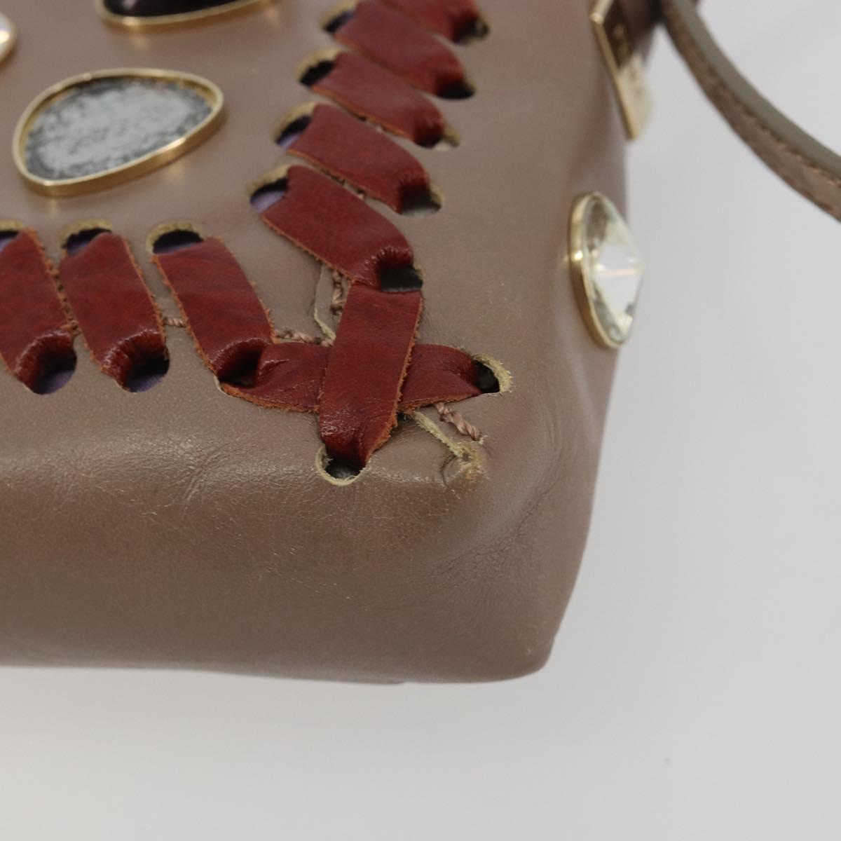 FENDI Jeweled Mini Stitch Baguette Pouch Leather Purple Gold Auth 184775A