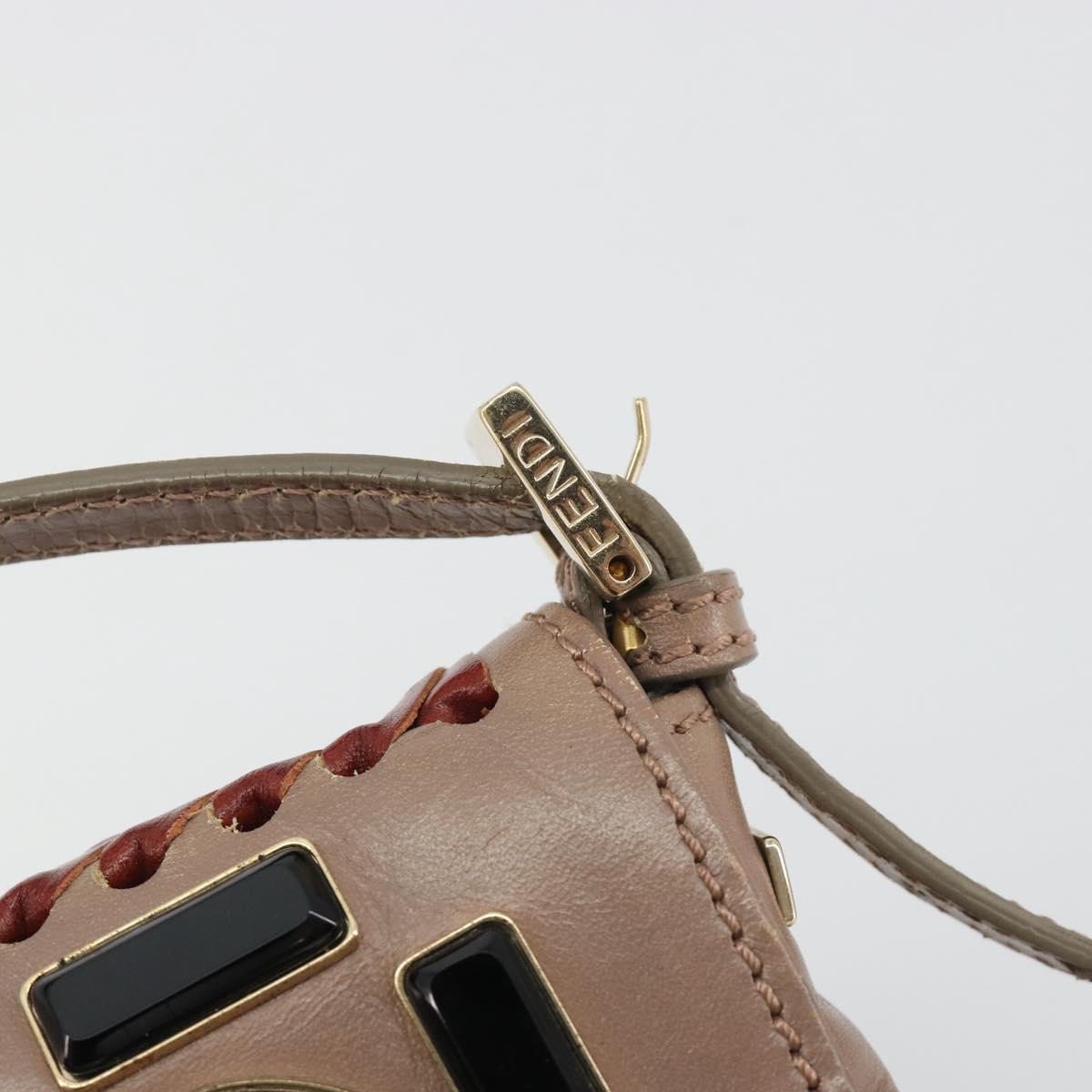 FENDI Jeweled Mini Stitch Baguette Pouch Leather Purple Gold Auth 184775A