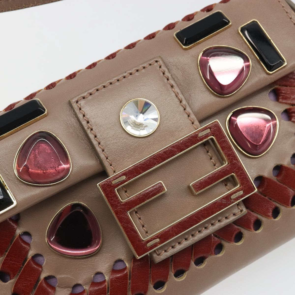 FENDI Jeweled Mini Stitch Baguette Pouch Leather Purple Gold Auth 184775A
