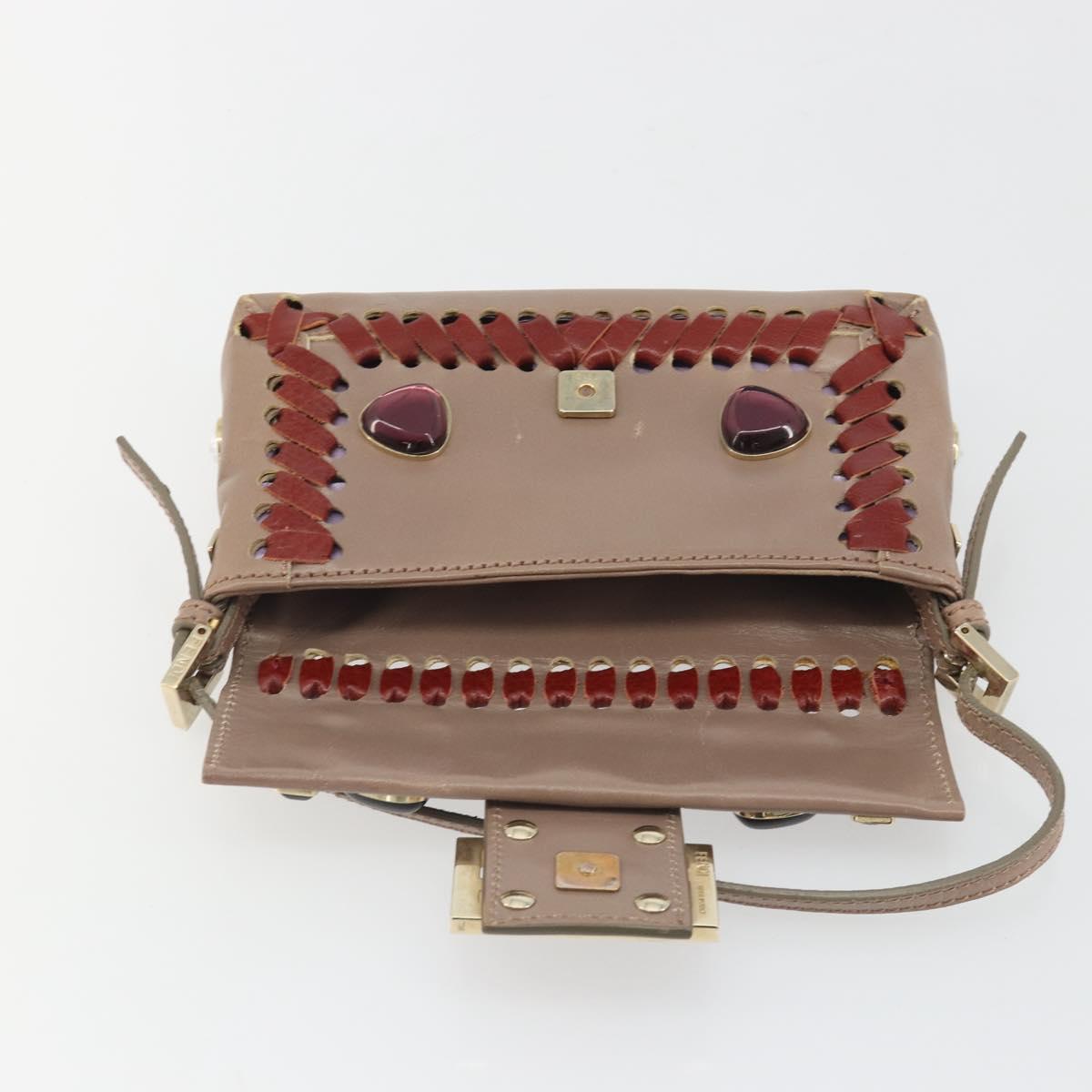 FENDI Jeweled Mini Stitch Baguette Pouch Leather Purple Gold Auth 184775A