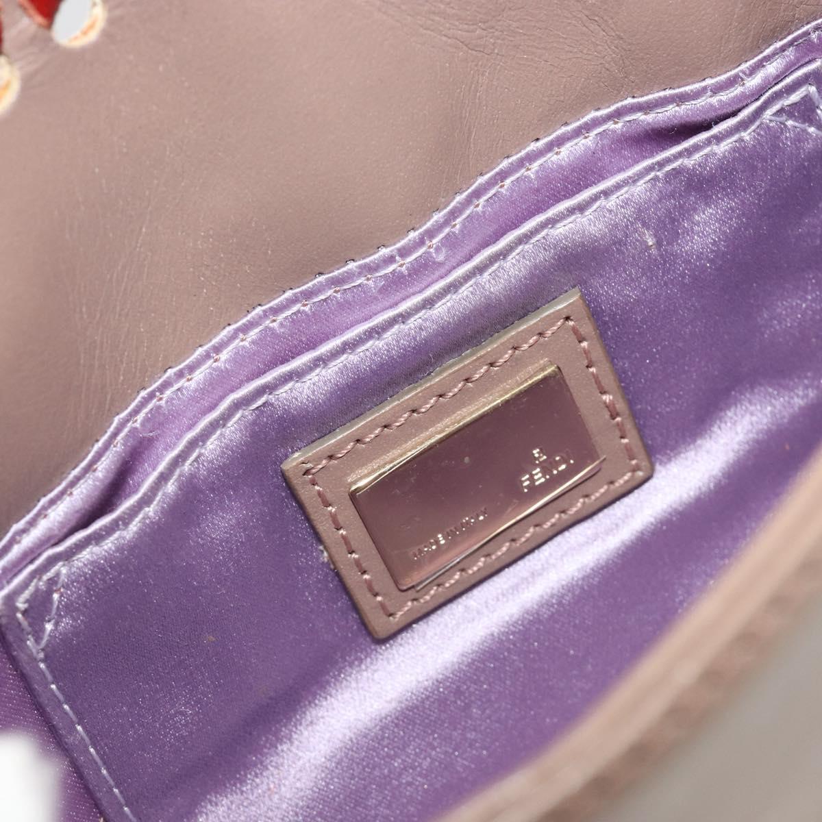 FENDI Jeweled Mini Stitch Baguette Pouch Leather Purple Gold Auth 184775A