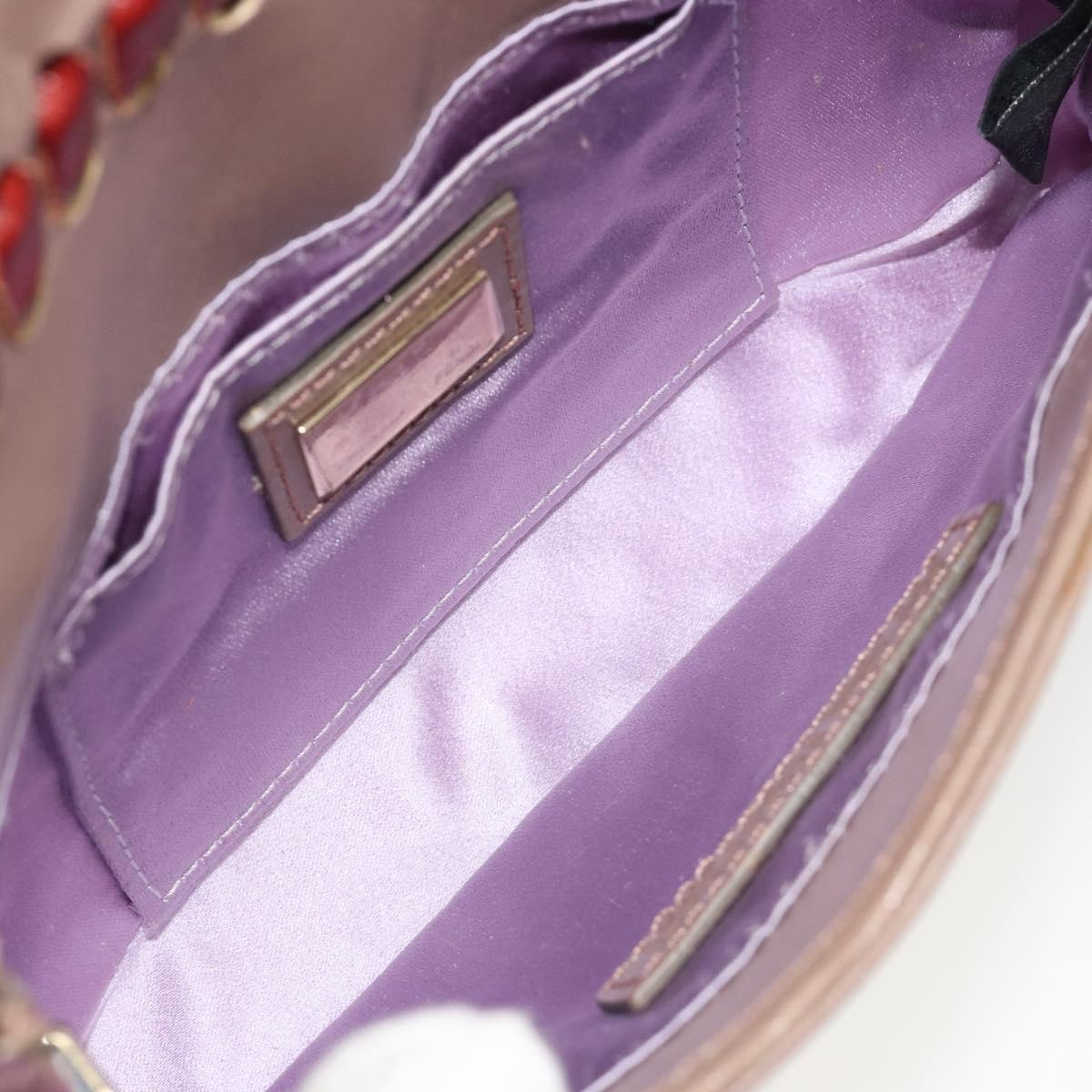 FENDI Jeweled Mini Stitch Baguette Pouch Leather Purple Gold Auth 184775A