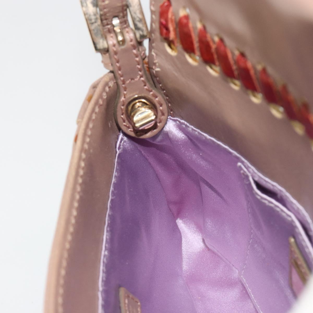 FENDI Jeweled Mini Stitch Baguette Pouch Leather Purple Gold Auth 184775A