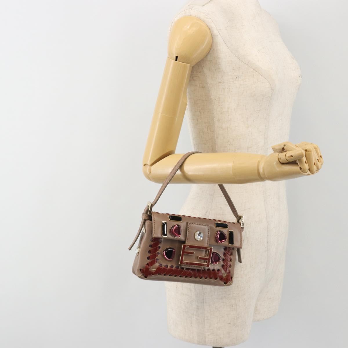 FENDI Jeweled Mini Stitch Baguette Pouch Leather Purple Gold Auth 184775A