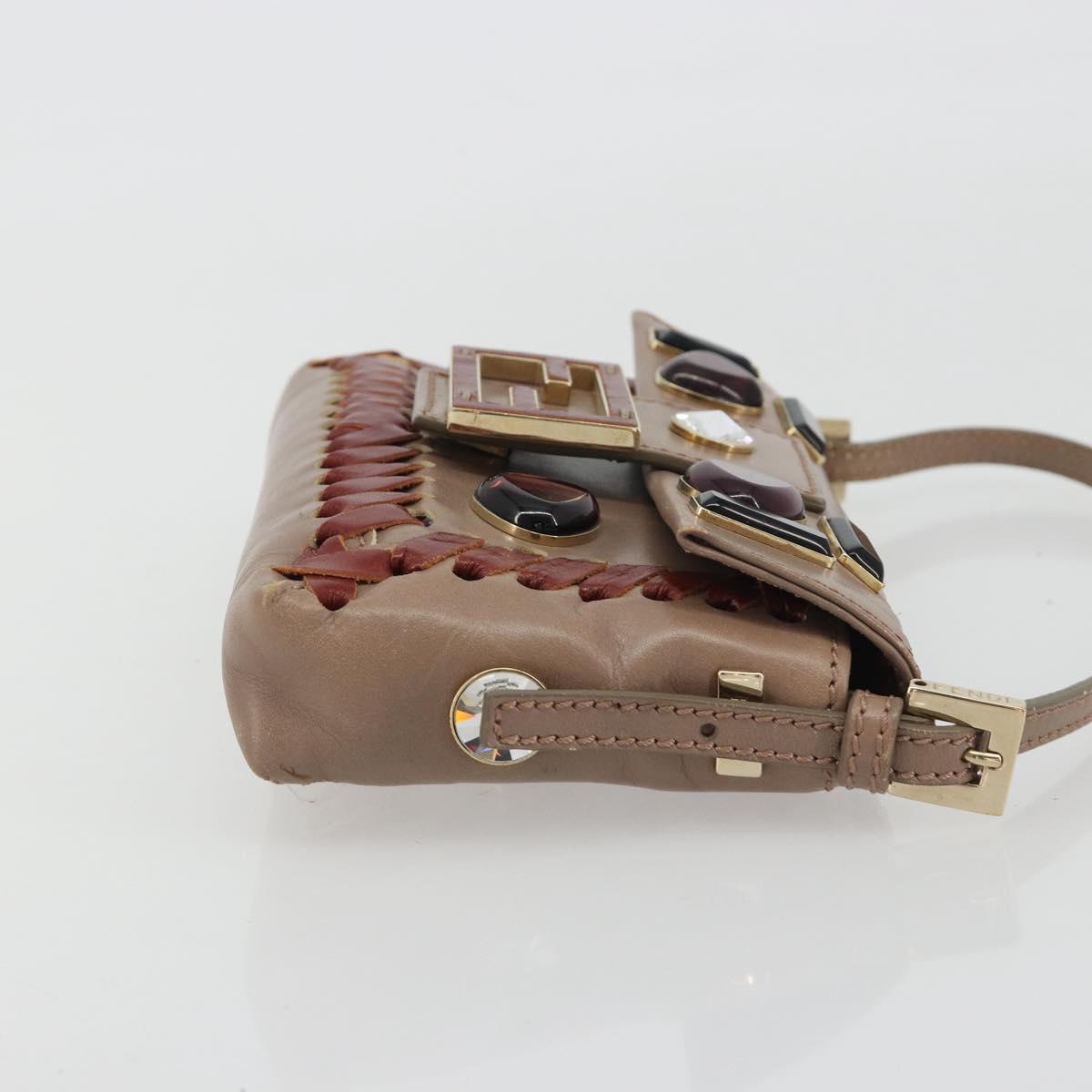 FENDI Jeweled Mini Stitch Baguette Pouch Leather Purple Gold Auth 184775A