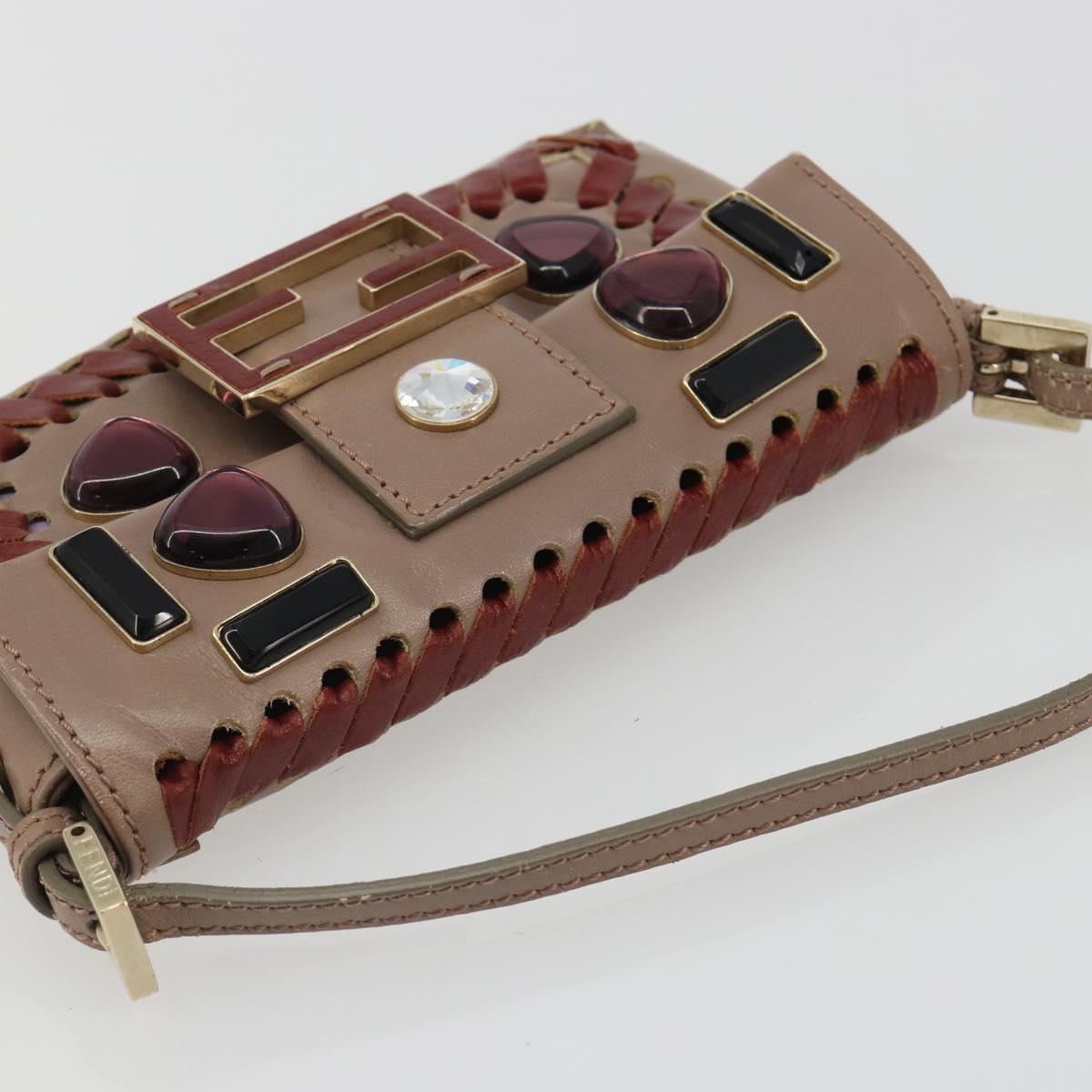 FENDI Jeweled Mini Stitch Baguette Pouch Leather Purple Gold Auth 184775A