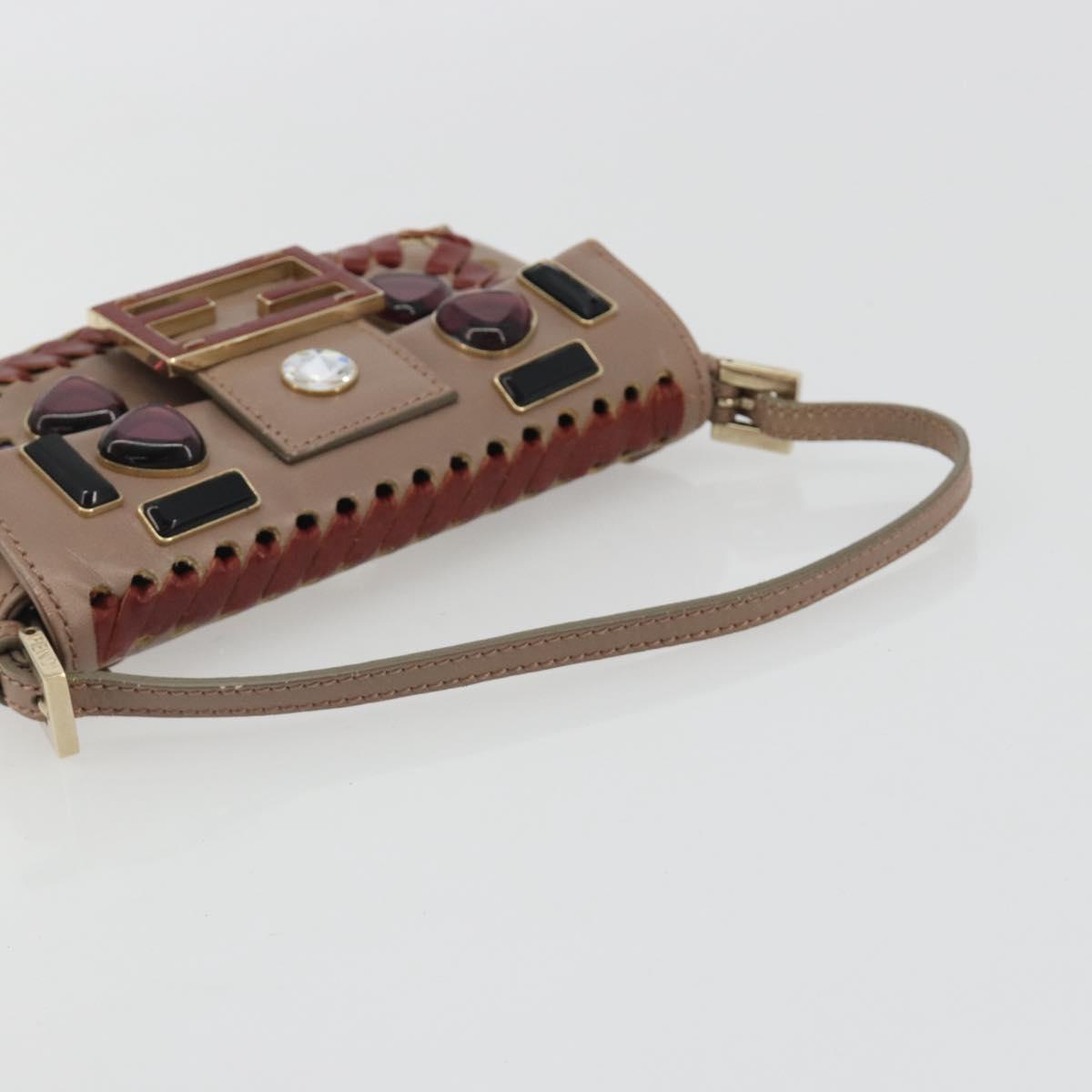 FENDI Jeweled Mini Stitch Baguette Pouch Leather Purple Gold Auth 184775A