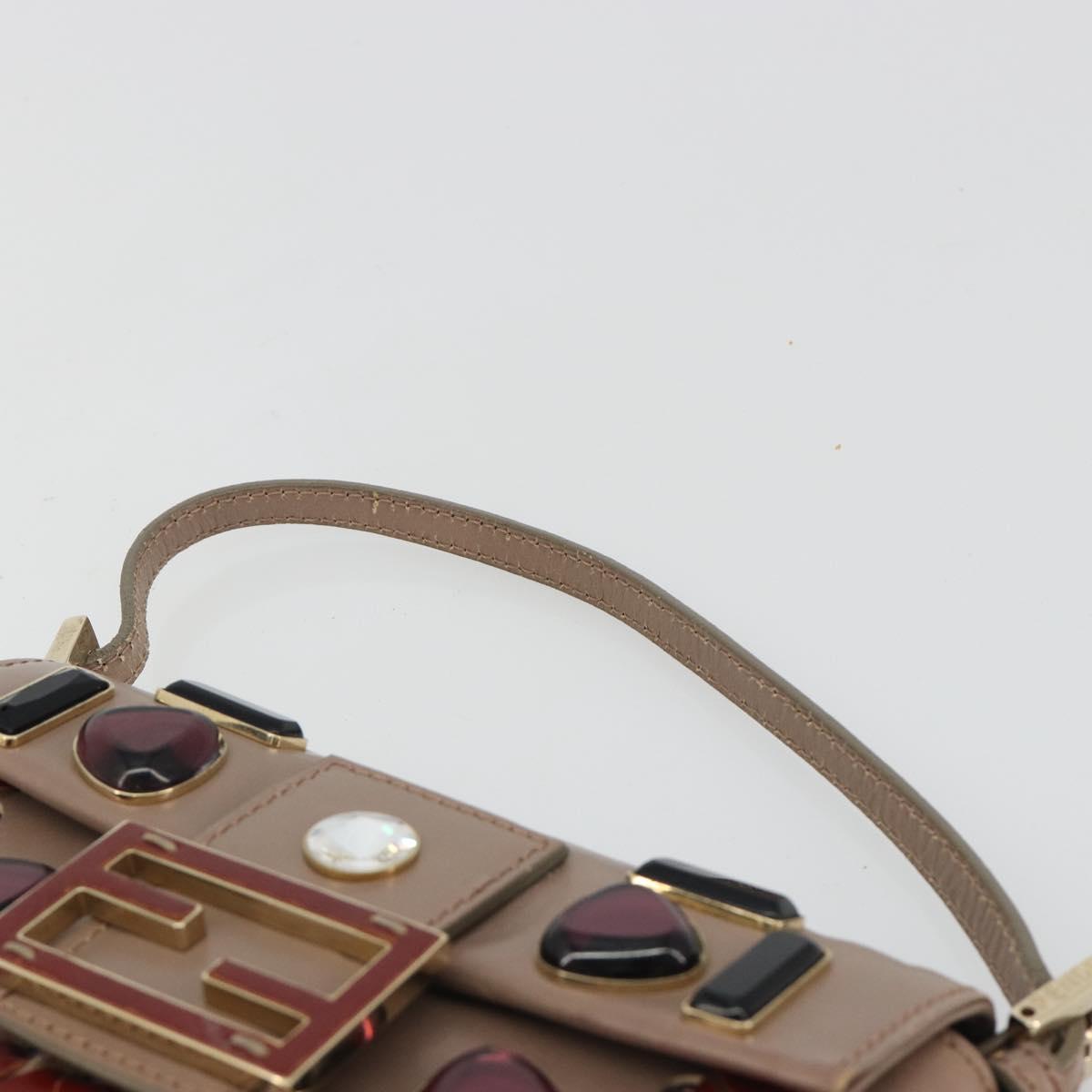FENDI Jeweled Mini Stitch Baguette Pouch Leather Purple Gold Auth 184775A