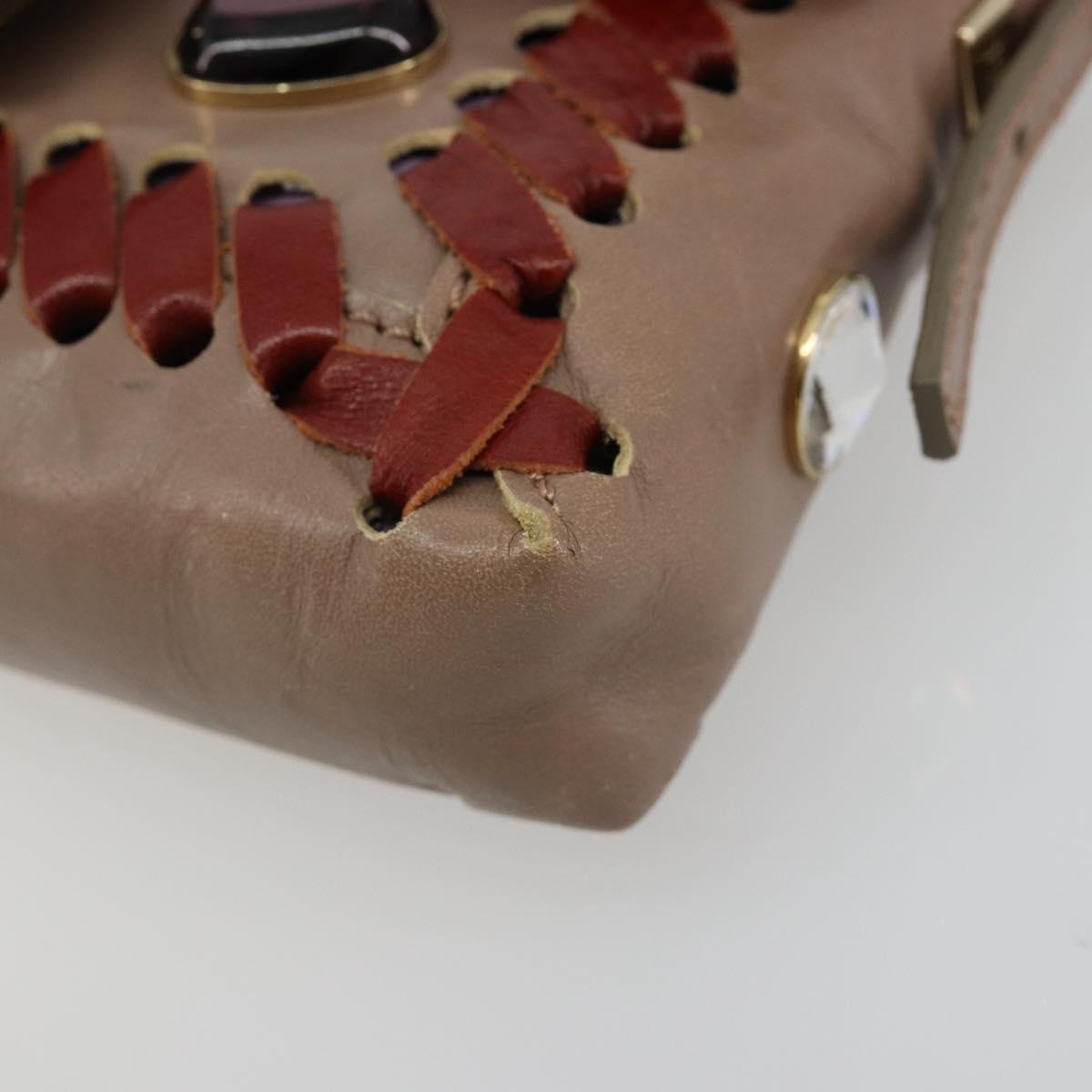 FENDI Jeweled Mini Stitch Baguette Pouch Leather Purple Gold Auth 184775A