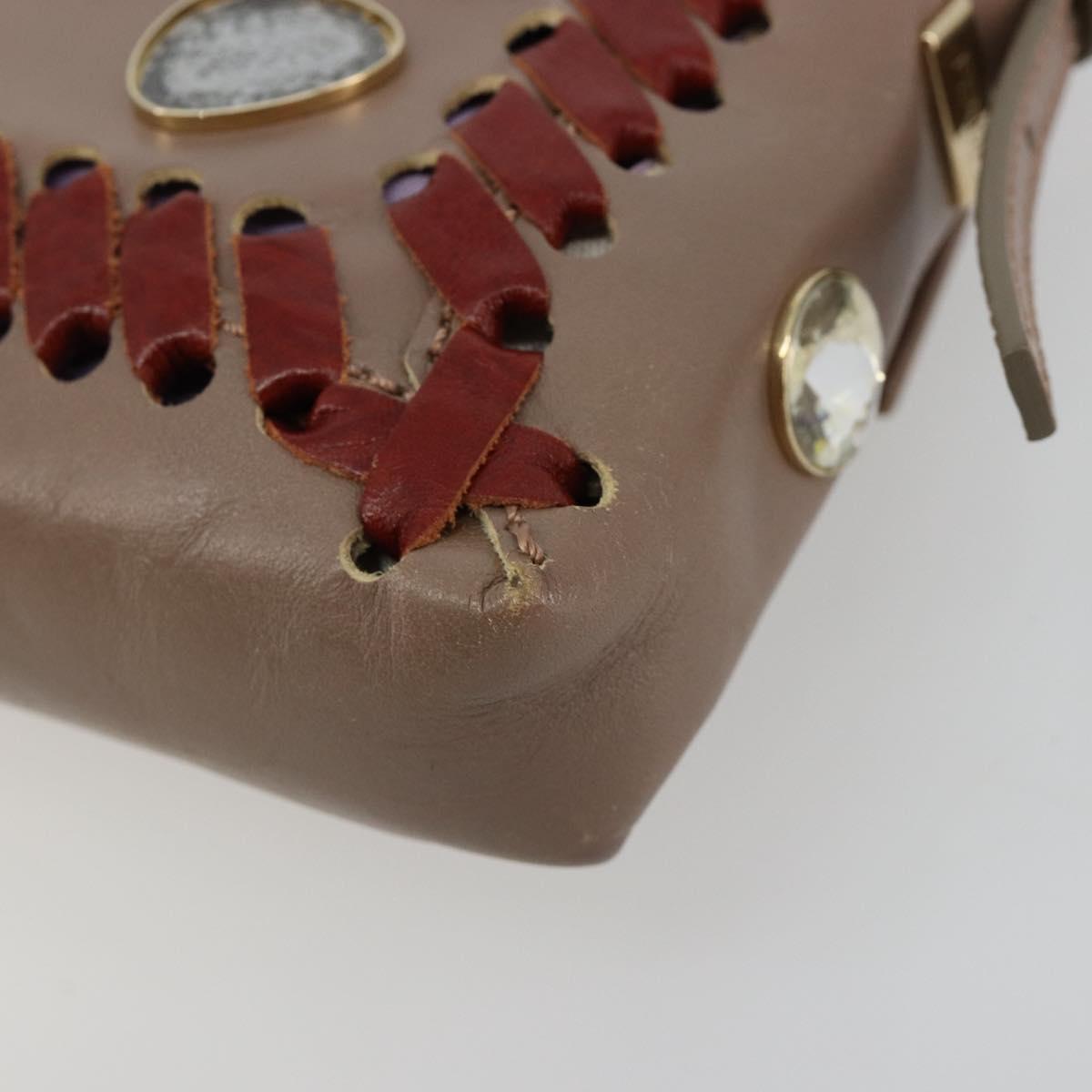 FENDI Jeweled Mini Stitch Baguette Pouch Leather Purple Gold Auth 184775A