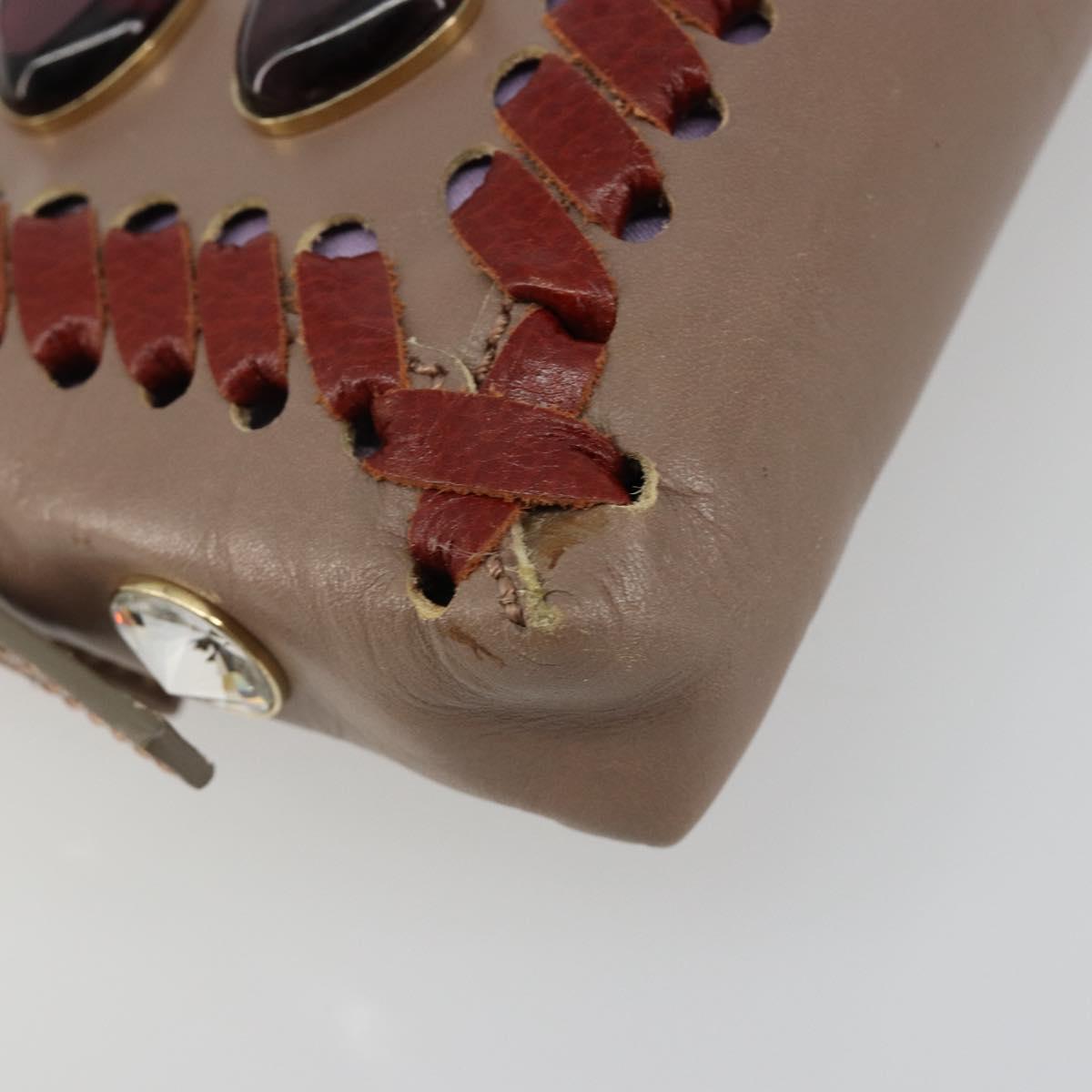 FENDI Jeweled Mini Stitch Baguette Pouch Leather Purple Gold Auth 184775A