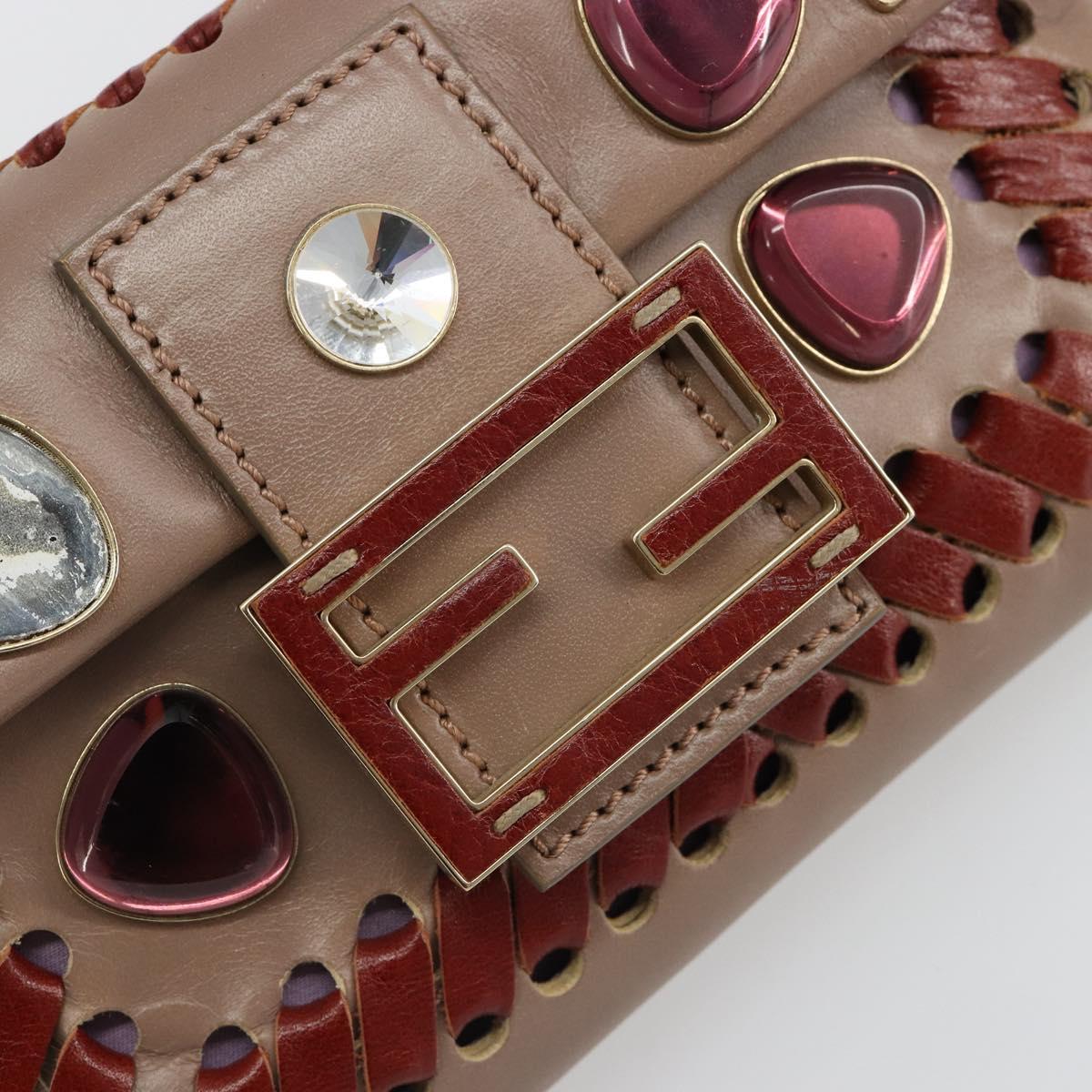FENDI Jeweled Mini Stitch Baguette Pouch Leather Purple Gold Auth 184775A