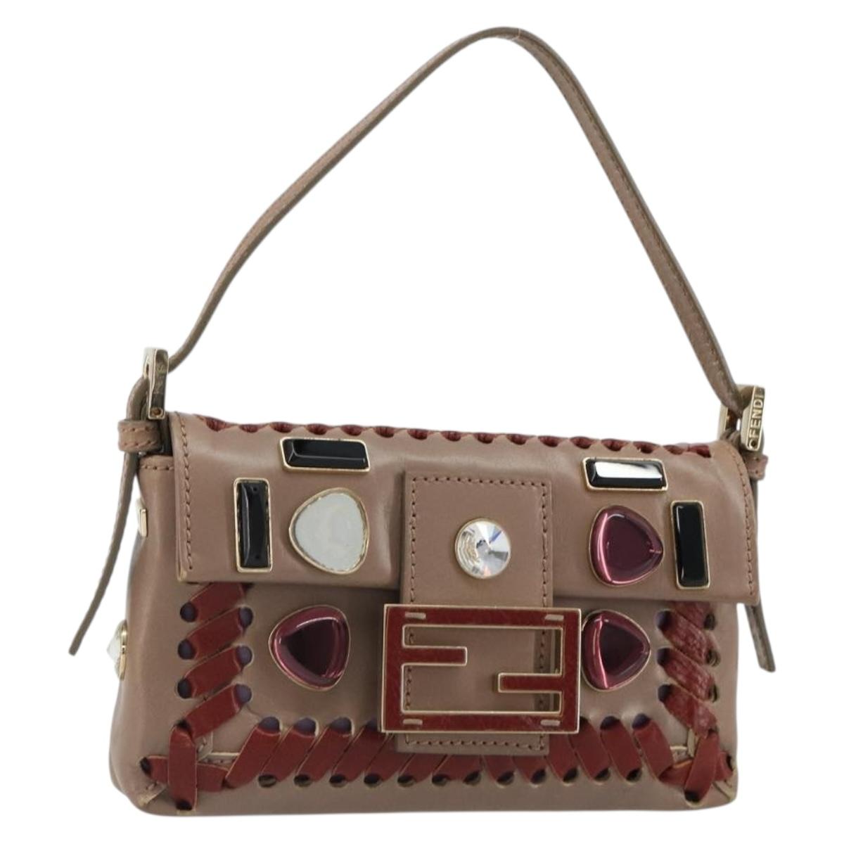 FENDI Jeweled Mini Stitch Baguette Pouch Leather Purple Gold Auth 184775A