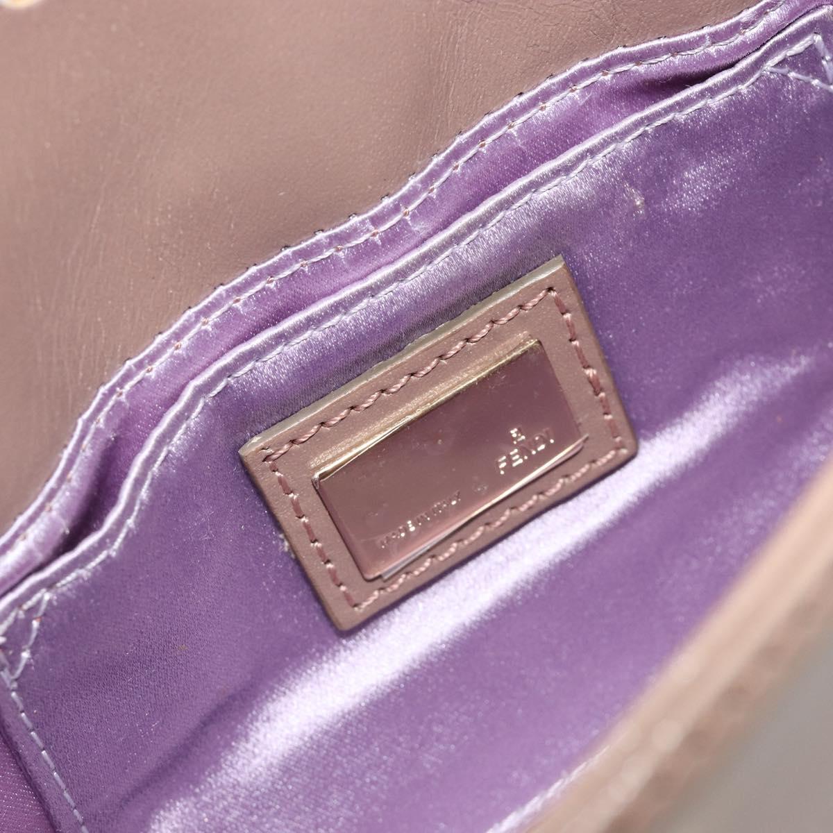 FENDI Jeweled Mini Stitch Baguette Pouch Leather Purple Gold Auth 184775A