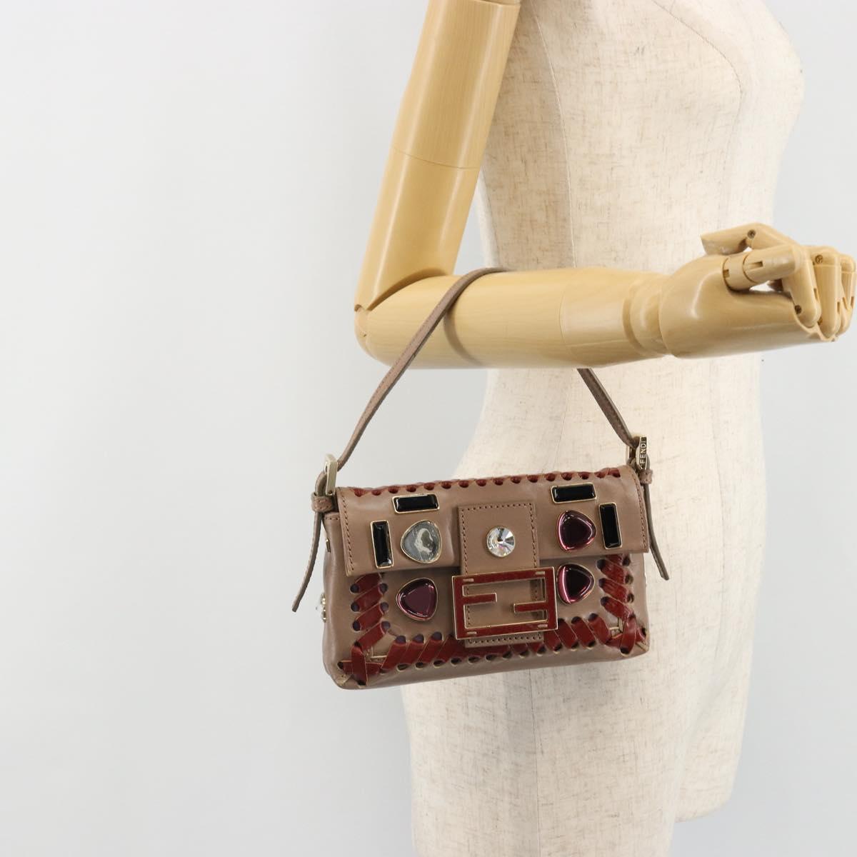 FENDI Jeweled Mini Stitch Baguette Pouch Leather Purple Gold Auth 184775A