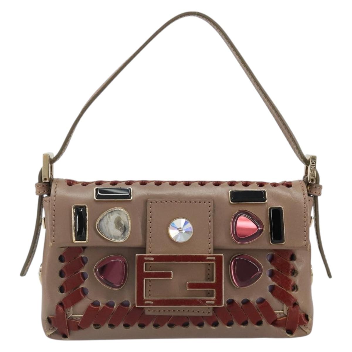 FENDI Jeweled Mini Stitch Baguette Pouch Leather Purple Gold Auth 184775A