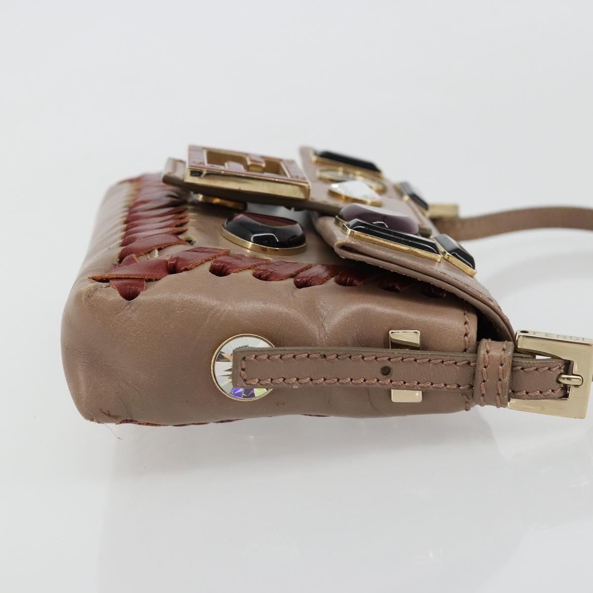 FENDI Jeweled Mini Stitch Baguette Pouch Leather Purple Gold Auth 184775A