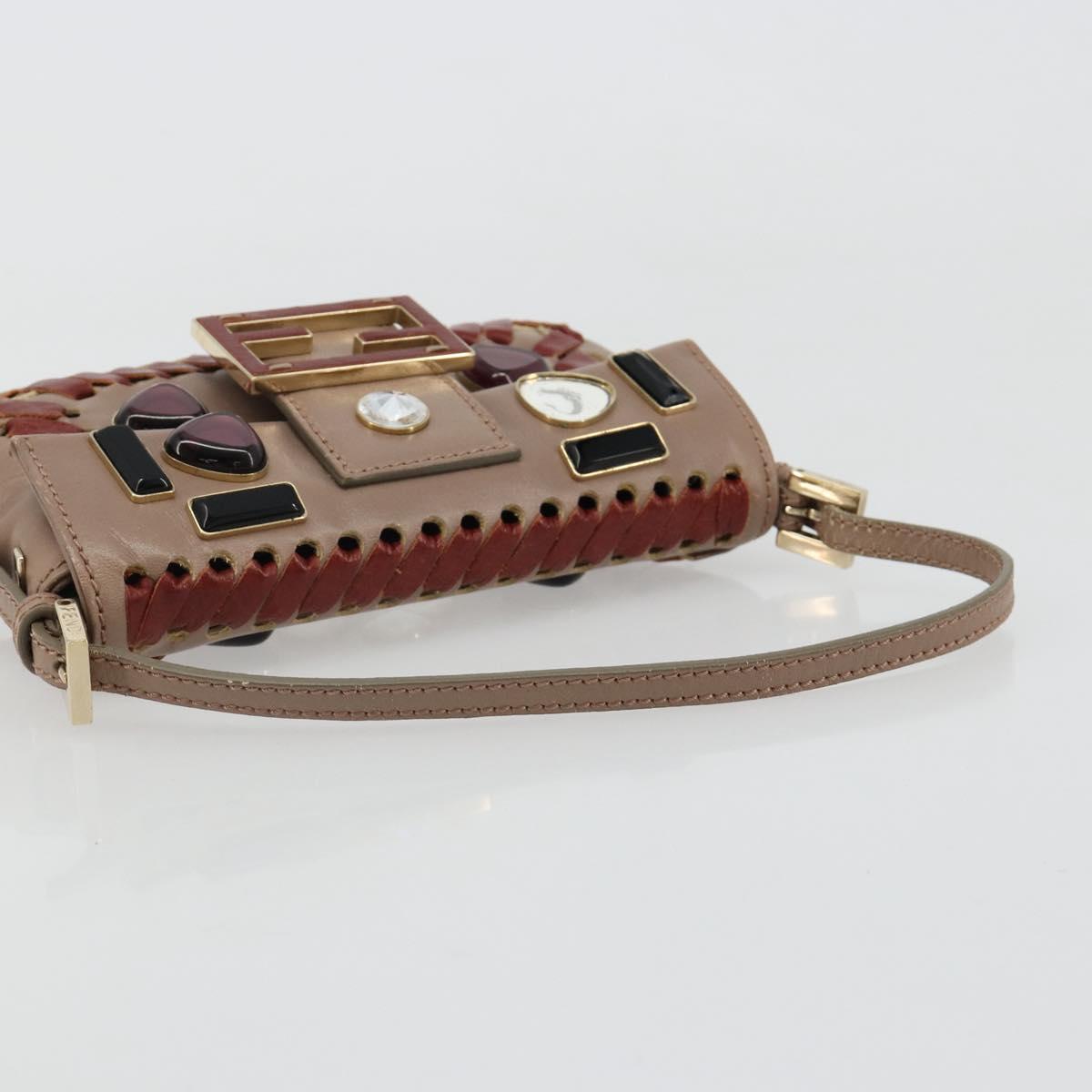 FENDI Jeweled Mini Stitch Baguette Pouch Leather Purple Gold Auth 184775SM
