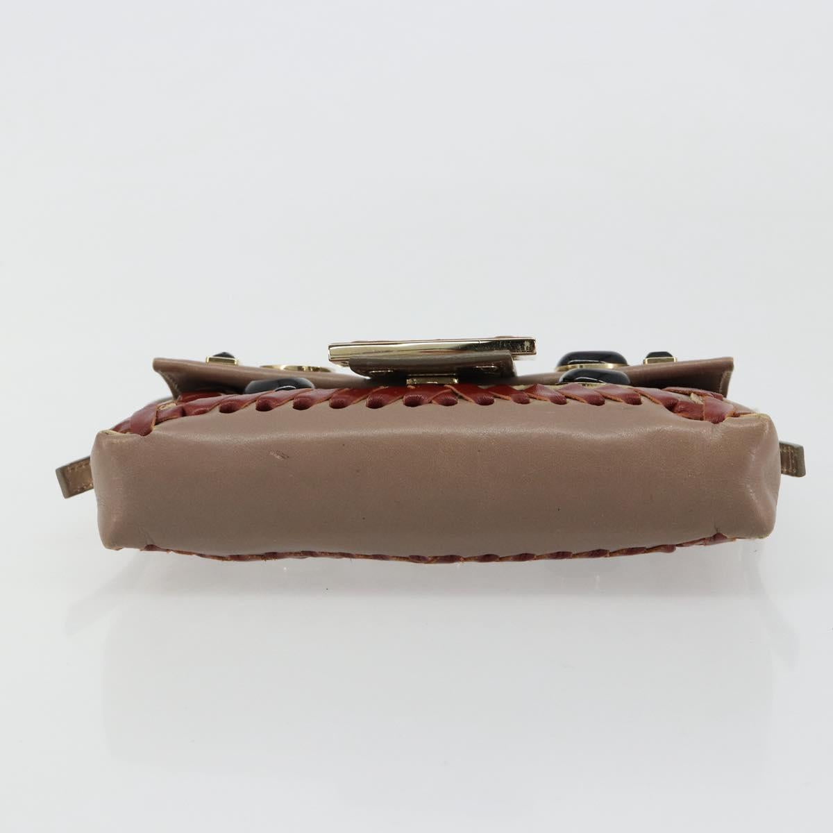 FENDI Jeweled Mini Stitch Baguette Pouch Leather Purple Gold Auth 184775A