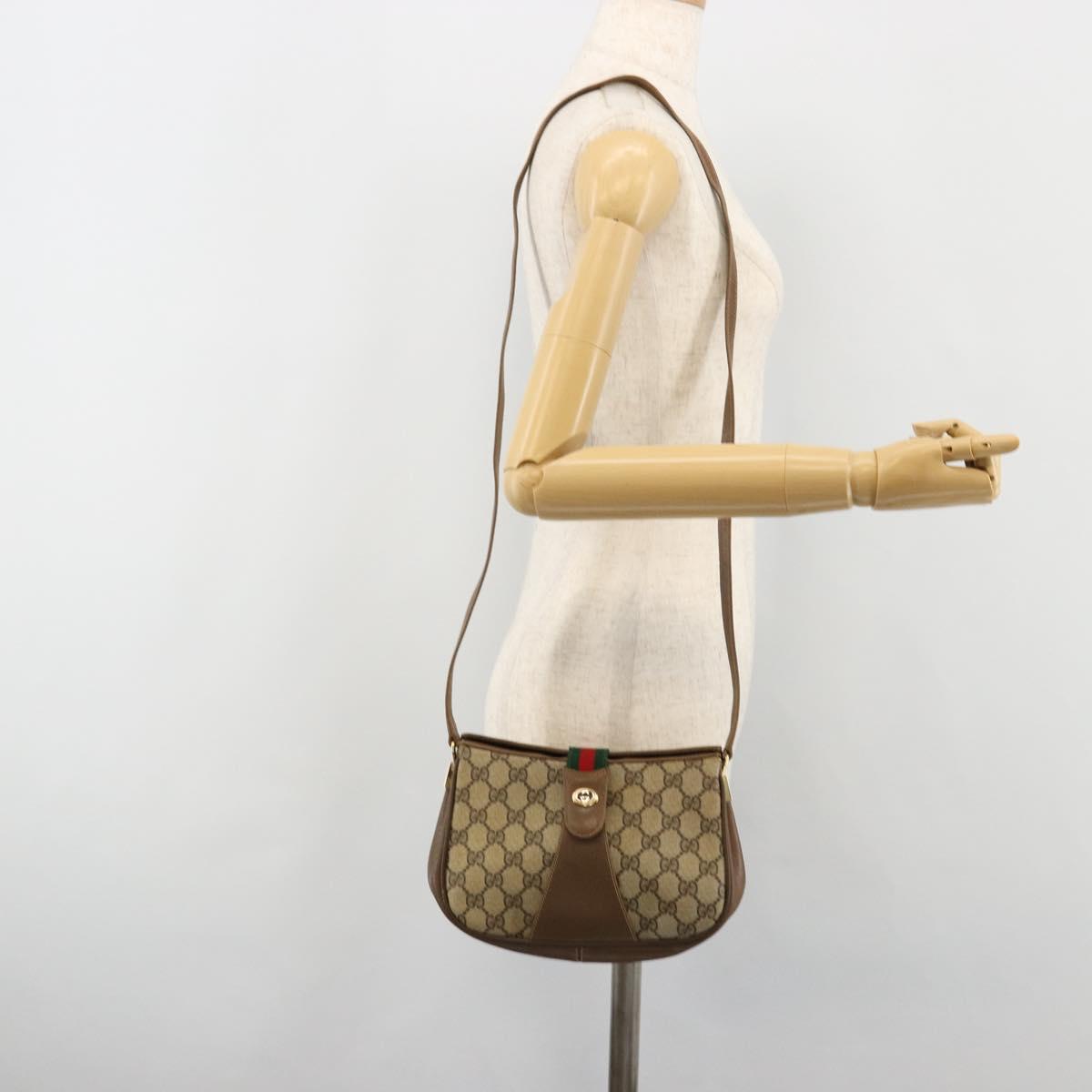 GUCCI GG Supreme Web Sherry Line Bag PVC Beige Gold 72 02 024 Auth 184776A